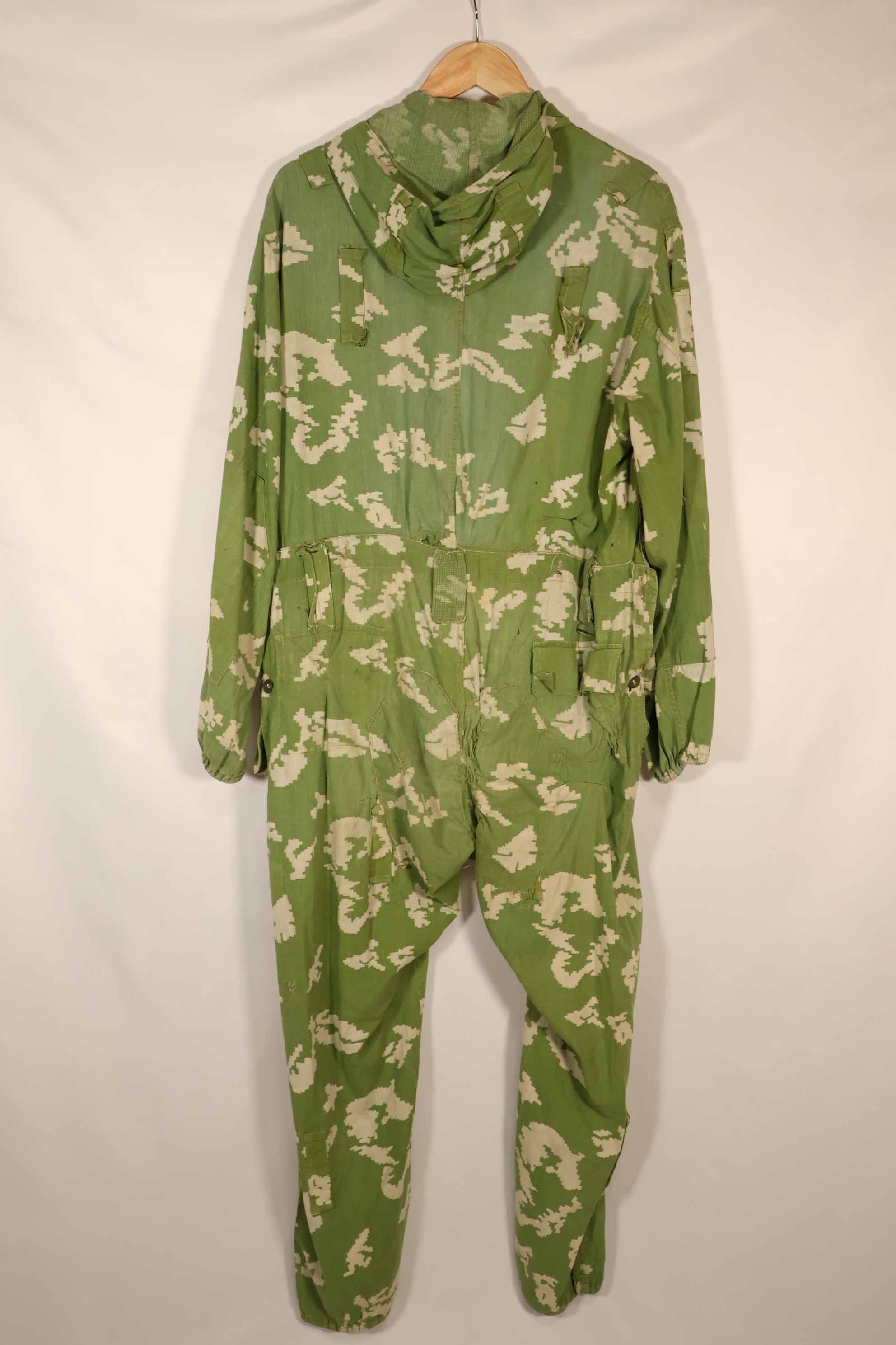 Real 1980s Soviet Russia KLMK camouflage coveralls, used, torn, repaired.