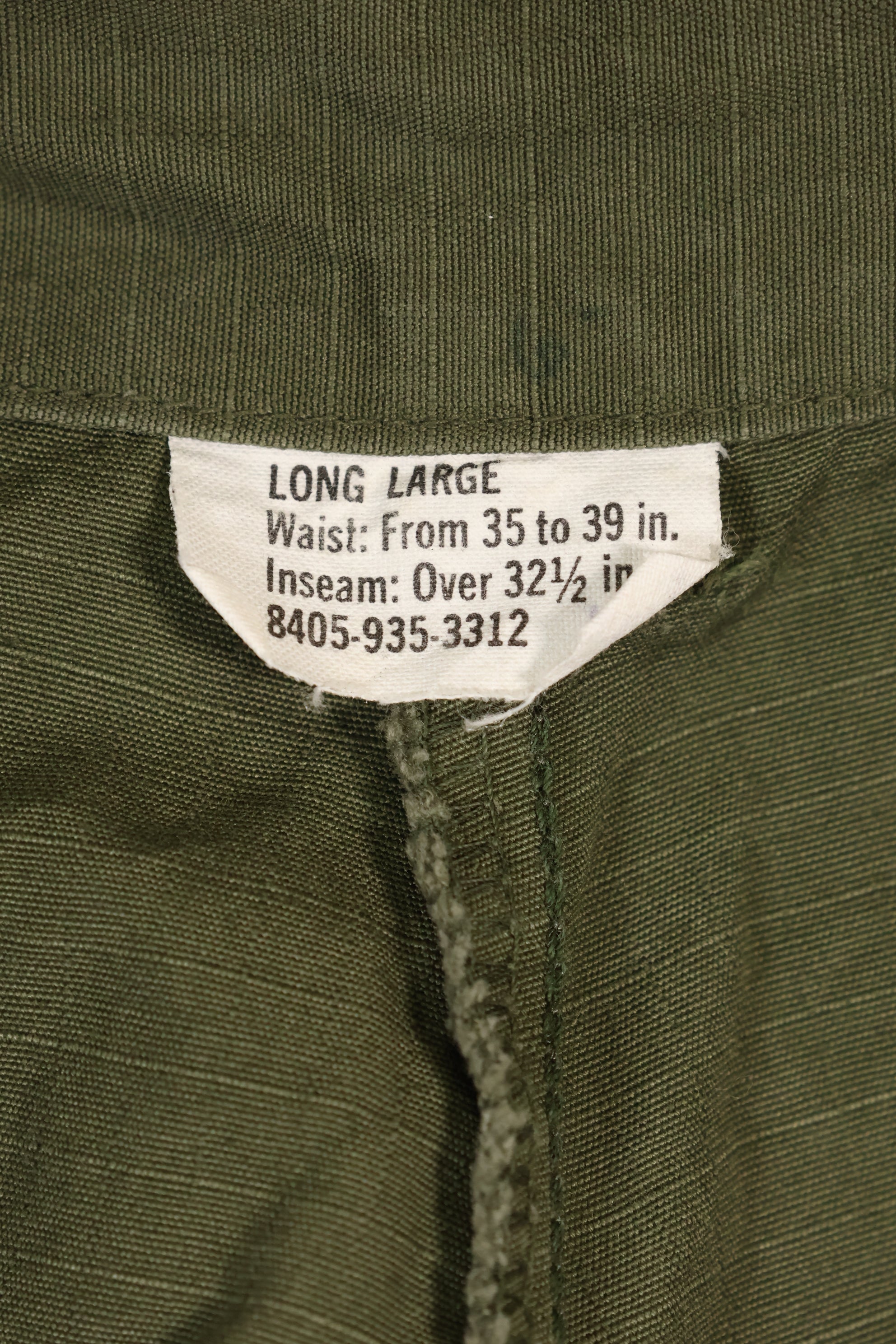 1967 Contract L-L 4th Model Jungle Fatigue Pants in good condition, faded, used.