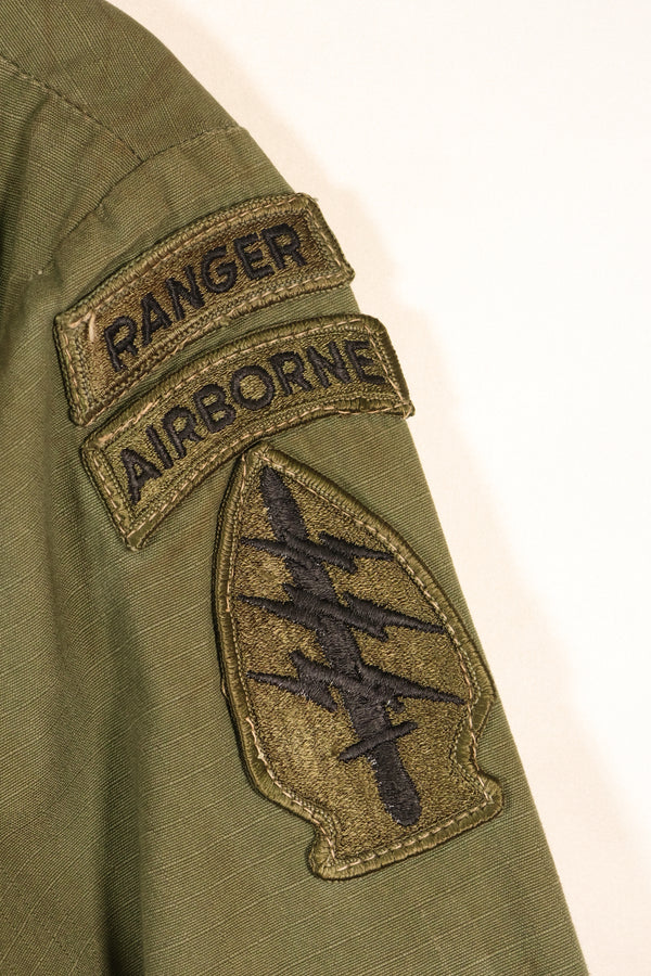 1969 Contract, M-L, 4th Model Jungle Fatigue Jacket, Green Beret Specification, Patches Added Later, Used