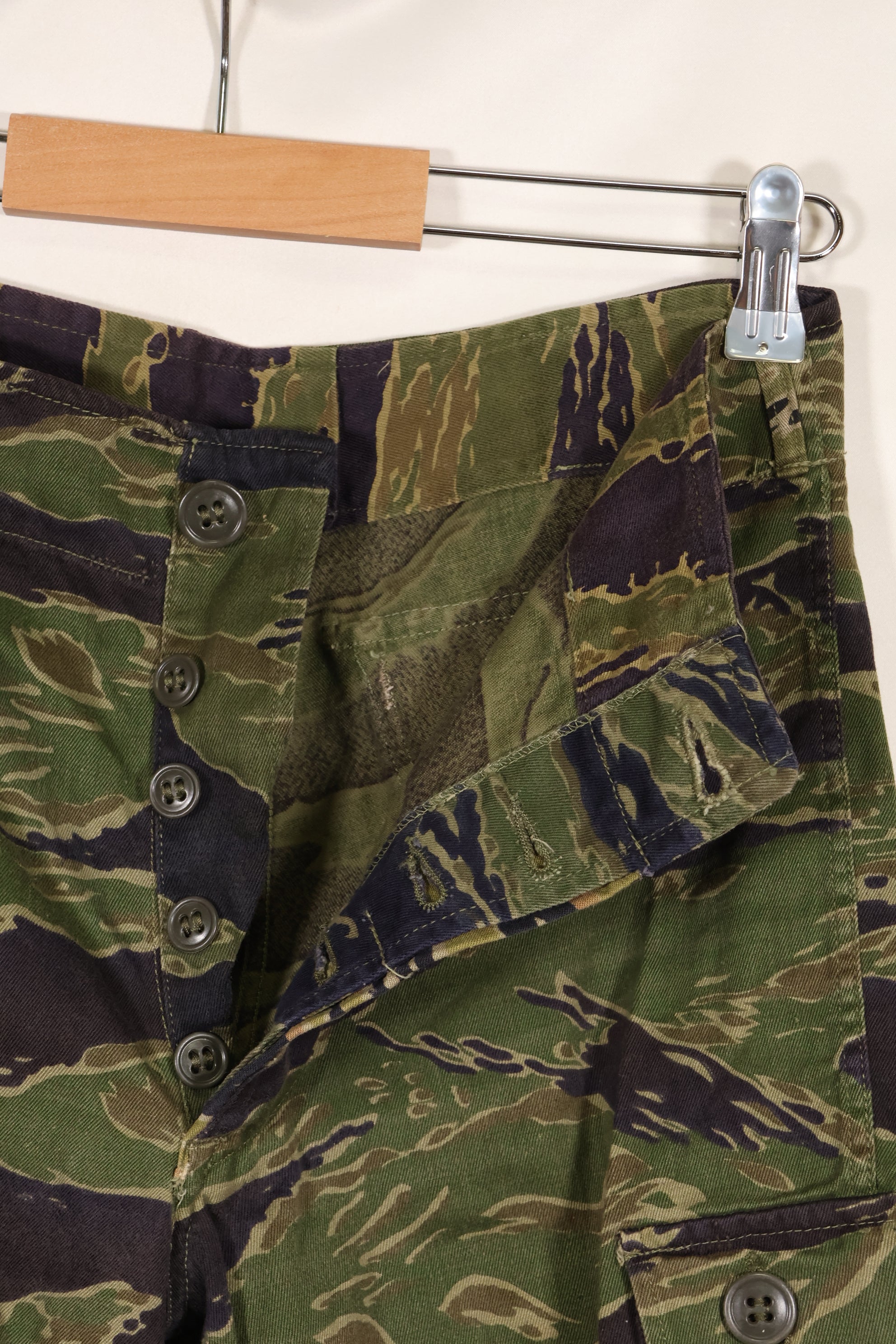 Real tiger stripe pants, gold tiger derived pattern, missing button, almost unused.