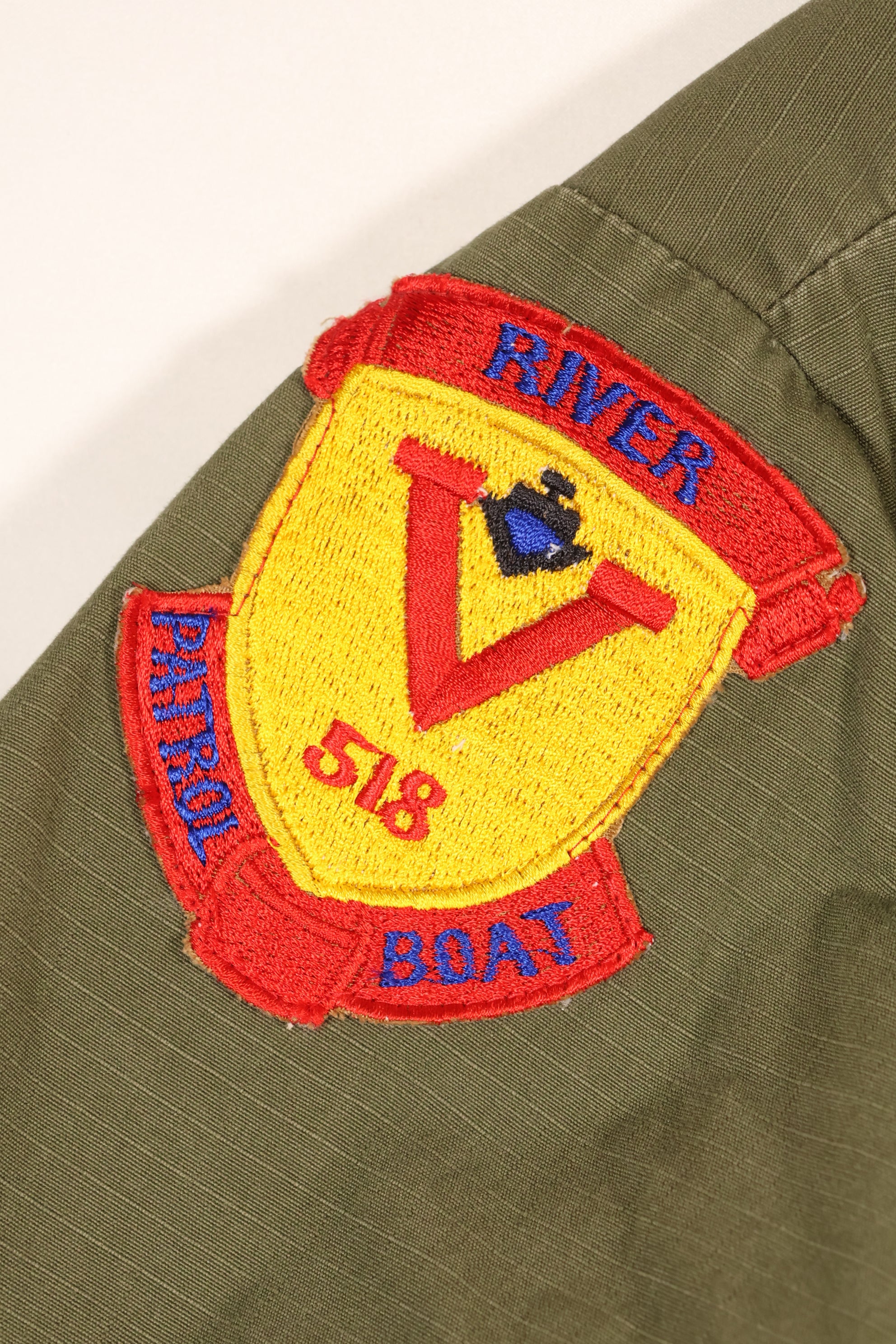 1969 Contract, S-R, U.S. Navy, PBR 4th Model Jungle Fatigue Jacket, Patch Added Later, Used