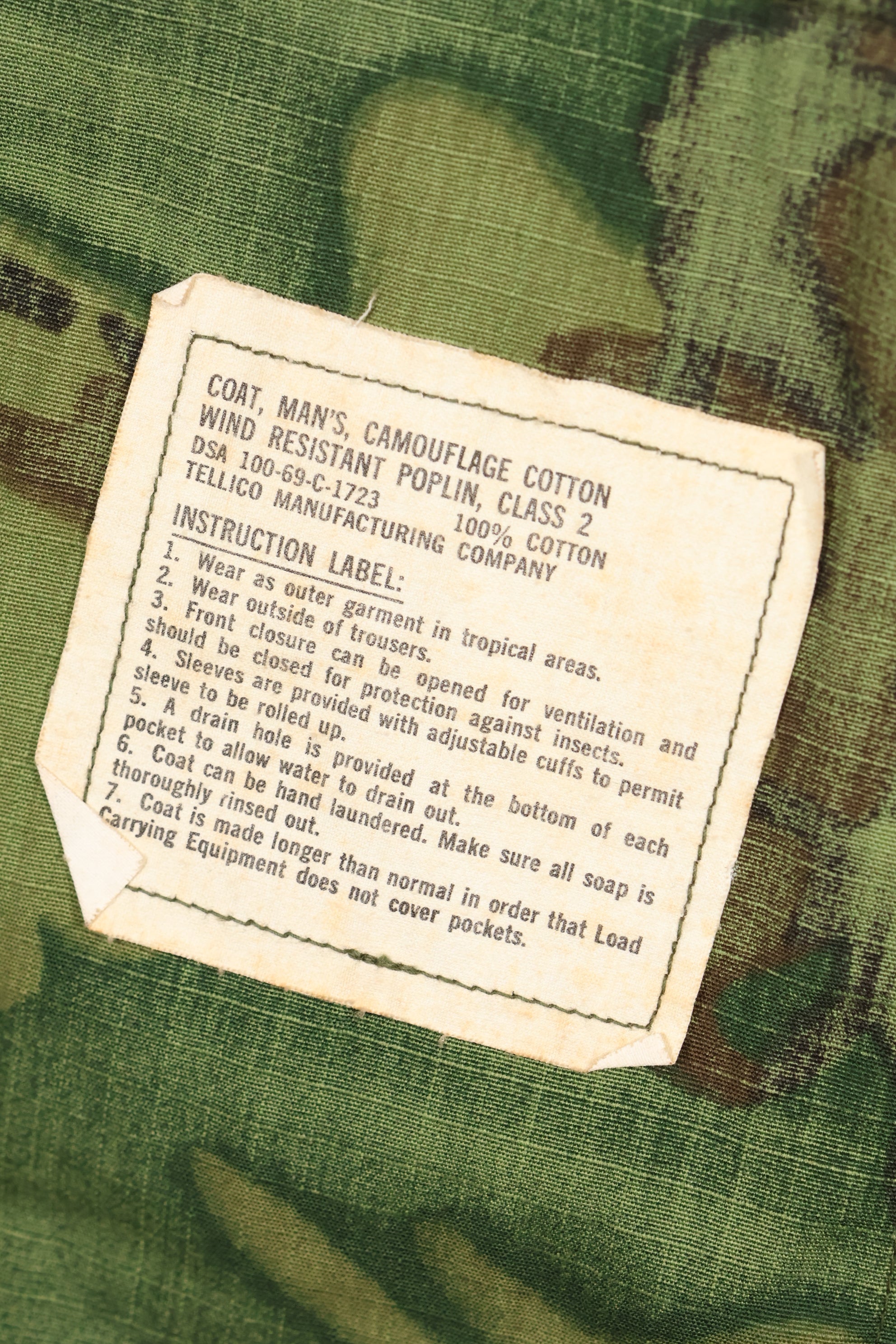 1969 合同 S-S 美国空军少校 ERDL 防撕裂夹克，带泰勒，二手。