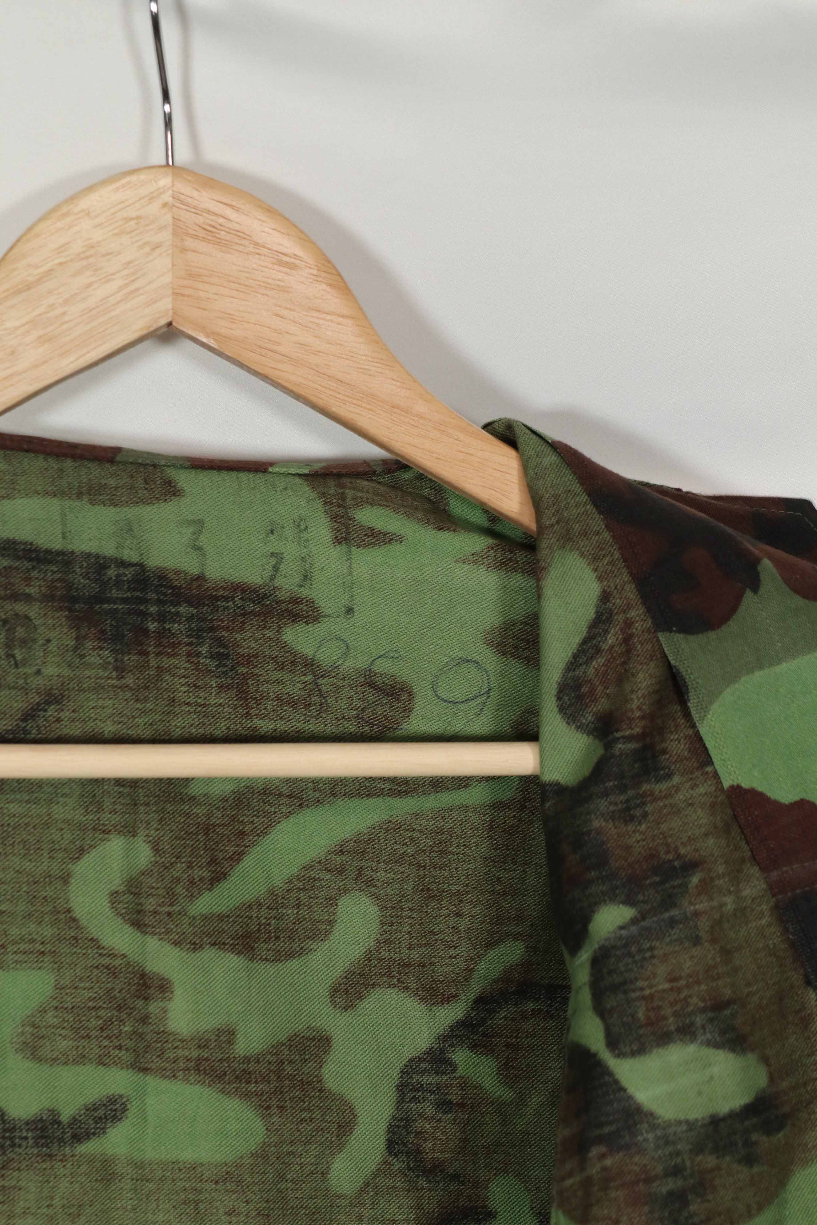 Real Unused South Vietnamese Ranger leaf camouflage jacket with short sleeves.