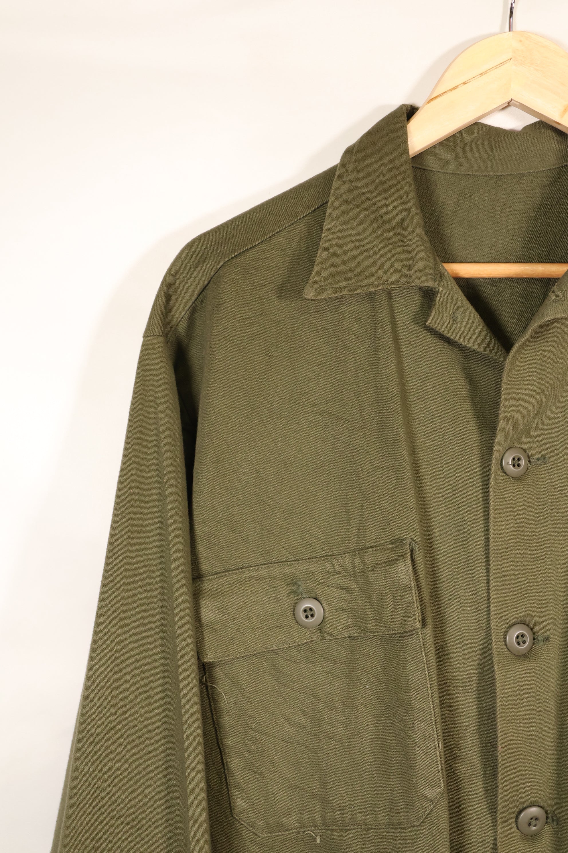 1960s, Estimated Size: MEDIUM, OG-107, Utility Shirt, Rare Cut, Retrofitted Patch, Used