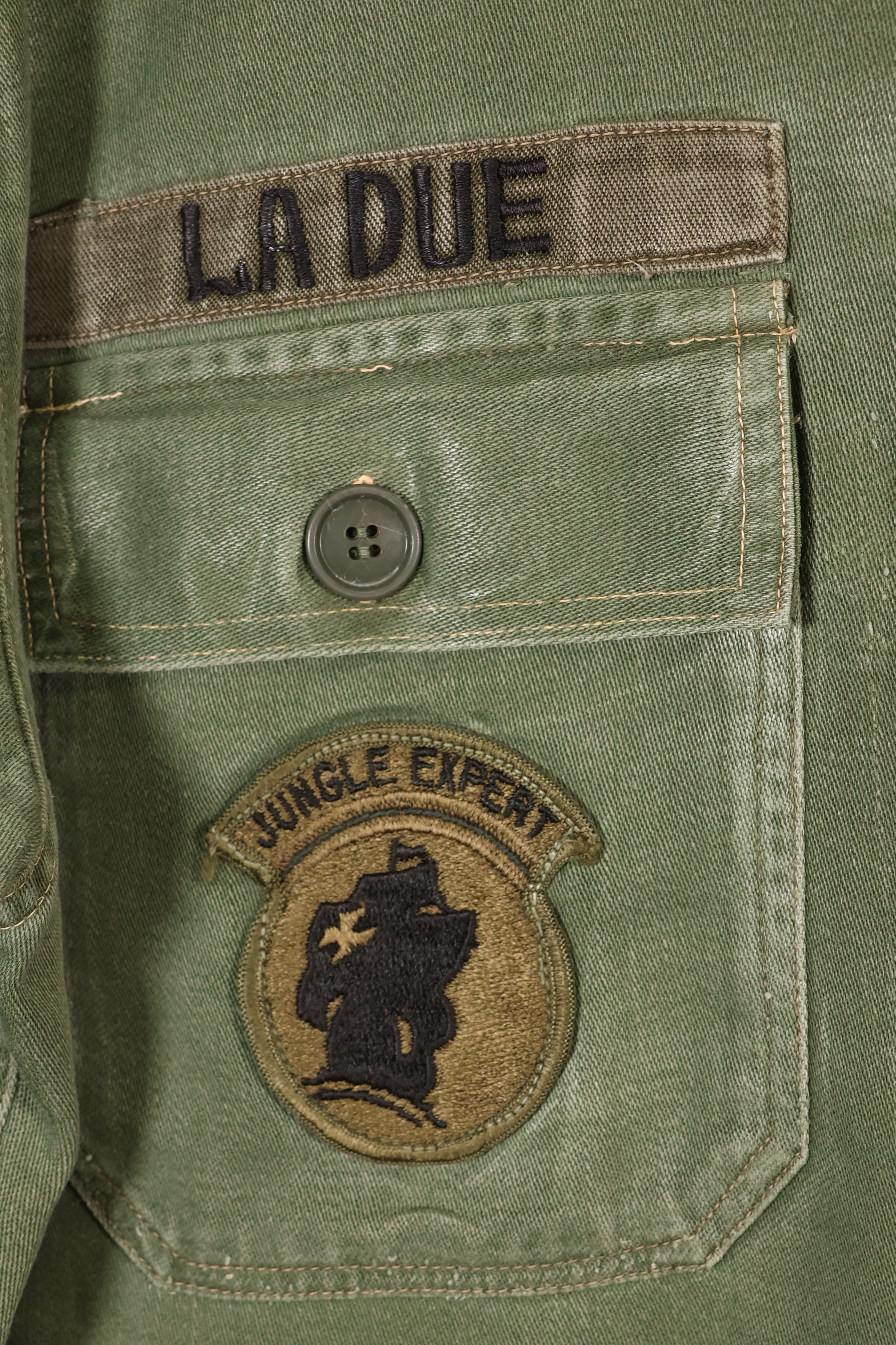 1960s, Estimated Size: SMALL, OG-107 Utility Shirt with Patches, Used