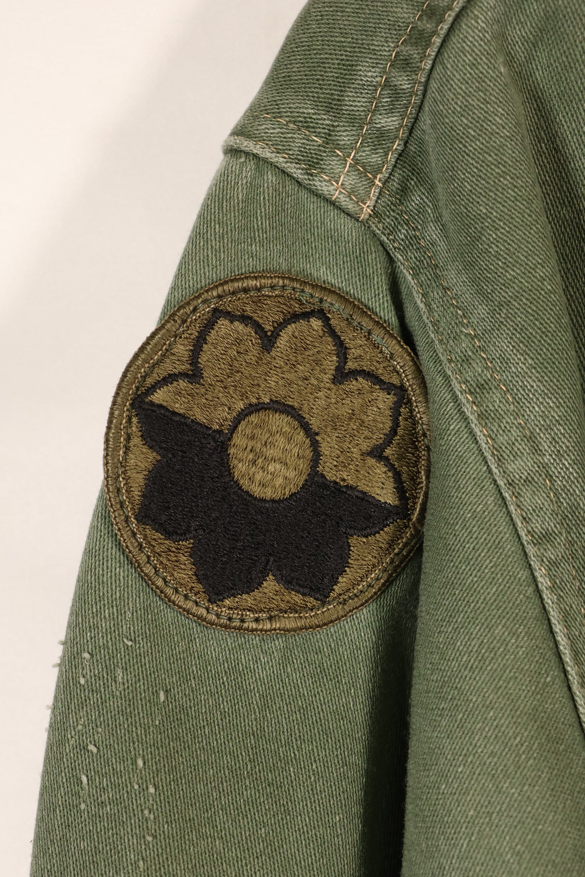 1960s, Estimated Size: SMALL, OG-107 Utility Shirt with Patches, Used