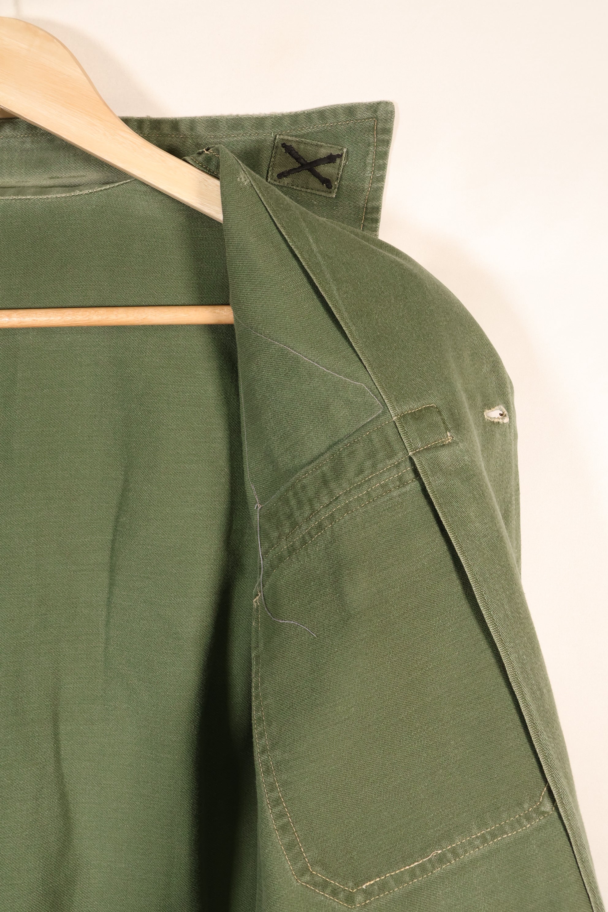 1960s, Estimated Size: SMALL, OG-107 Utility Shirt with Patches, Used