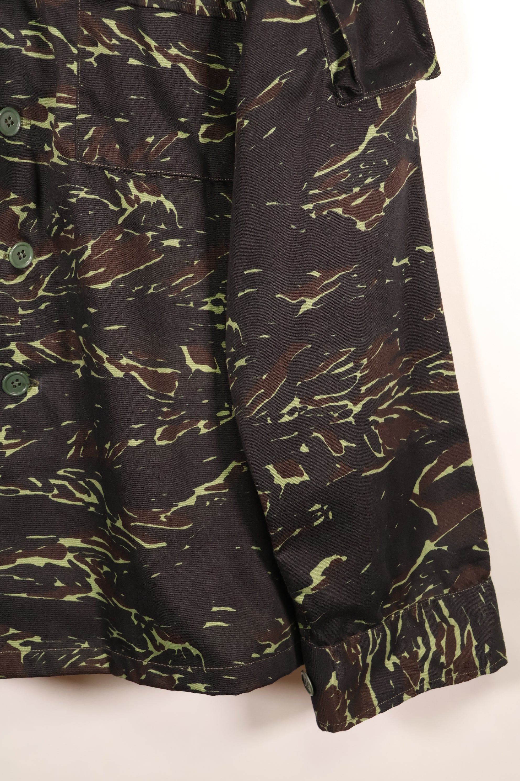 1970s Thai Border Guard "Shadow Tiger" Locally Made Tiger-Striped Shirt, Used, Size B