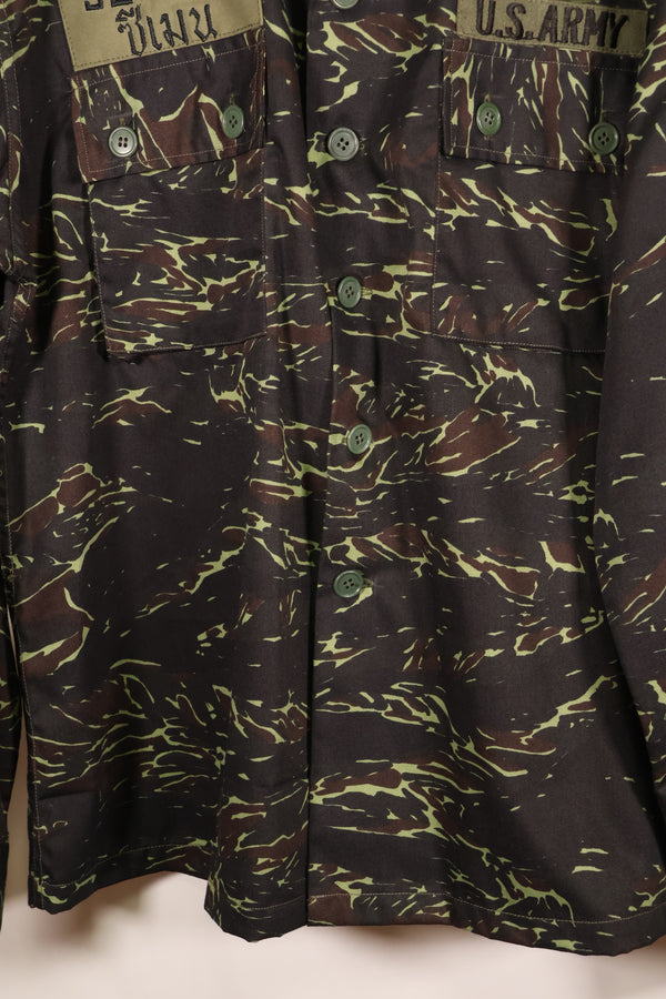 1970s Thai Border Guard "Shadow Tiger" Locally Made Tiger-Striped Shirt, Used, Size B