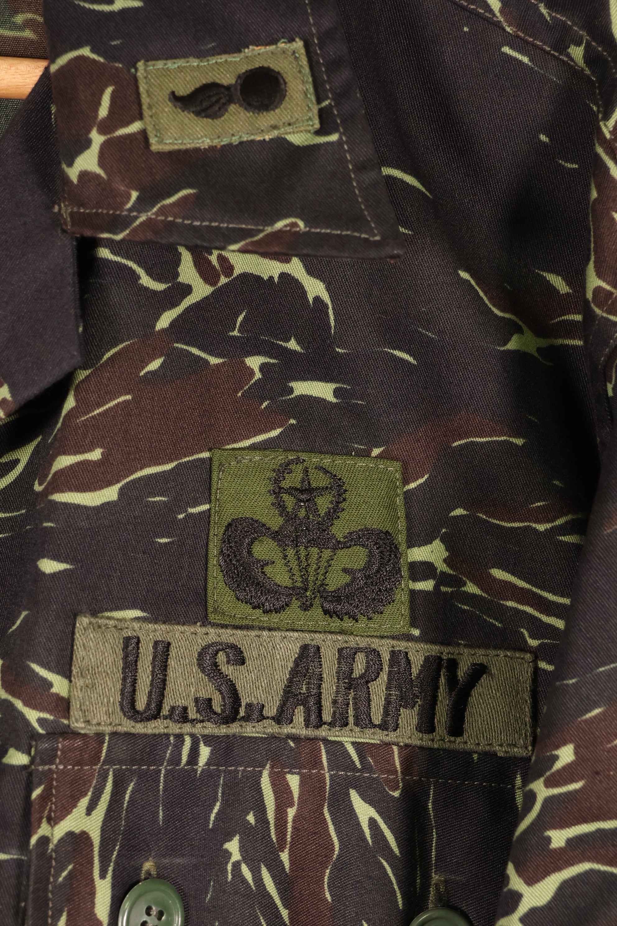 1970s Thai Border Guard "Shadow Tiger" Locally Made Tiger-Striped Shirt, Used, Size B