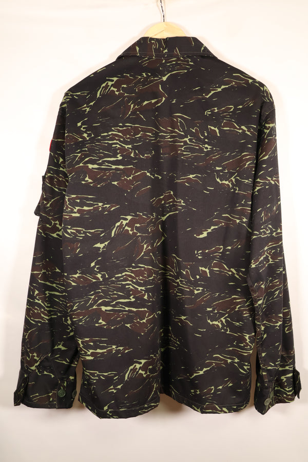 1970s Thai Border Guard "Shadow Tiger" Locally Made Tiger-Striped Shirt, Used, Size B