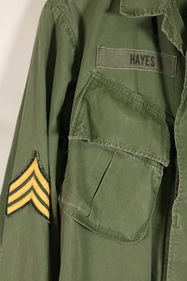 Circa 1967 | S-L | Green Beret | 3rd Model Jungle Fatigue Jacket | Faded | Used