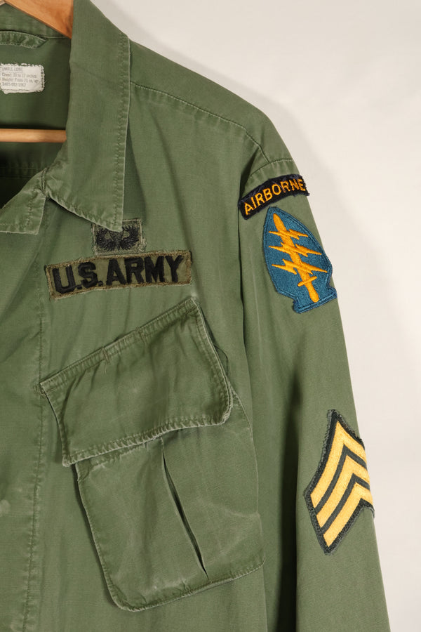 Circa 1967 | S-L | Green Beret | 3rd Model Jungle Fatigue Jacket | Faded | Used