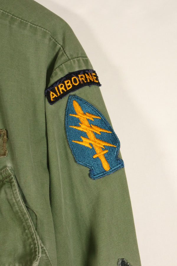 Circa 1967 | S-L | Green Beret | 3rd Model Jungle Fatigue Jacket | Faded | Used