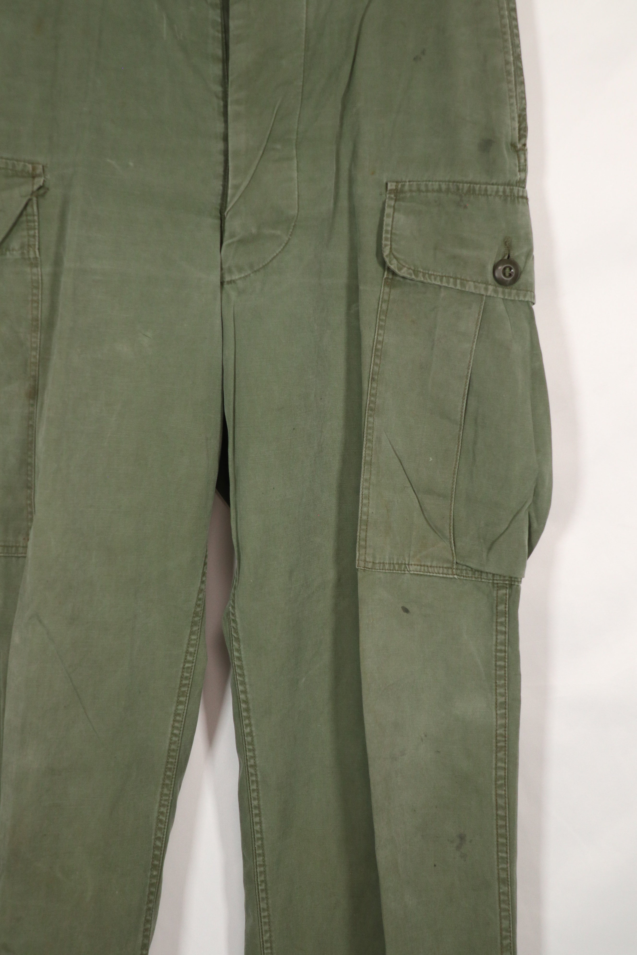 Real 1963 1st Model Jungle Fatigue Pants without leg ties, used.