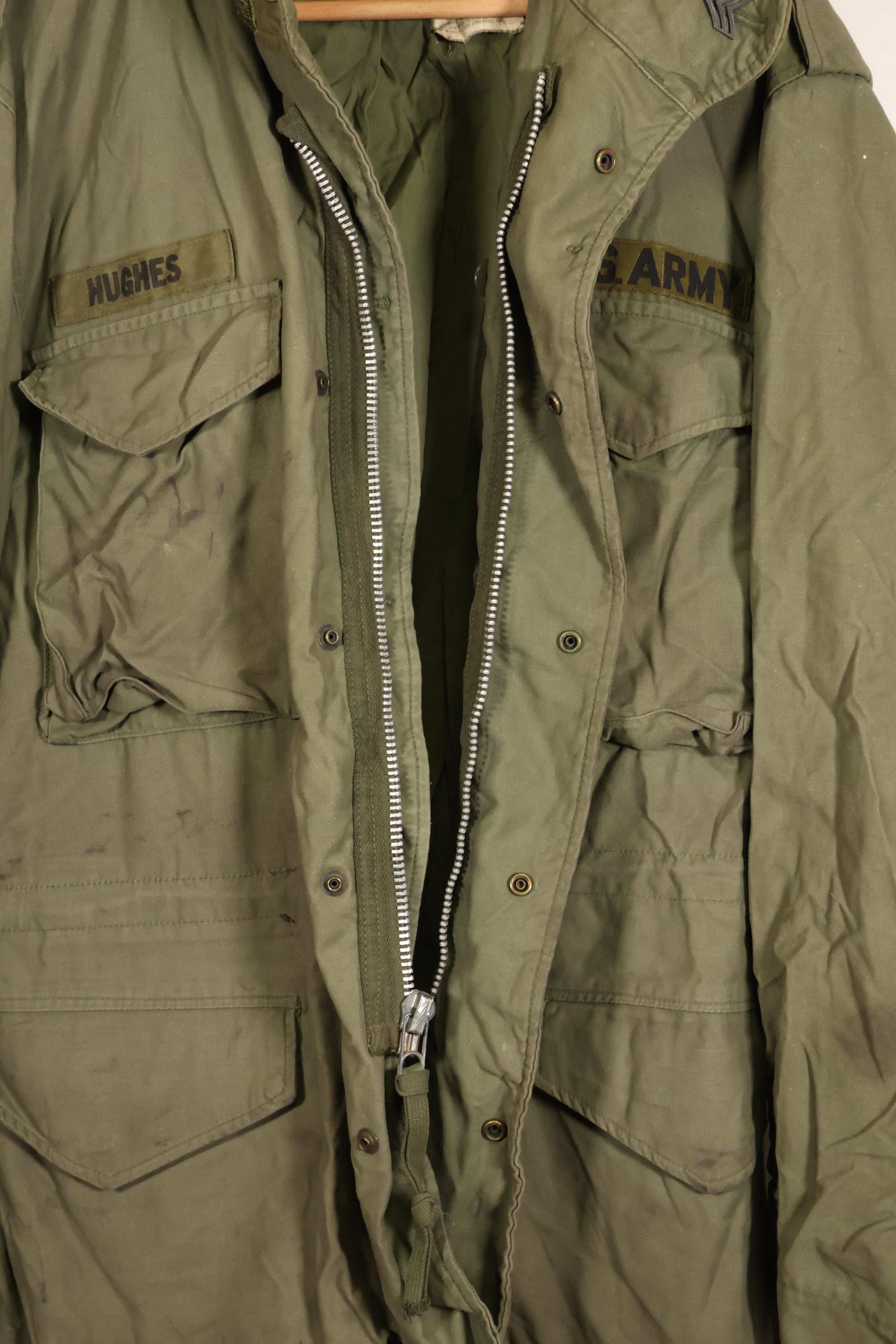 1970 Contract M-R M65 Field Jacket, 2nd Model, with insignia, some stains, no liner, used