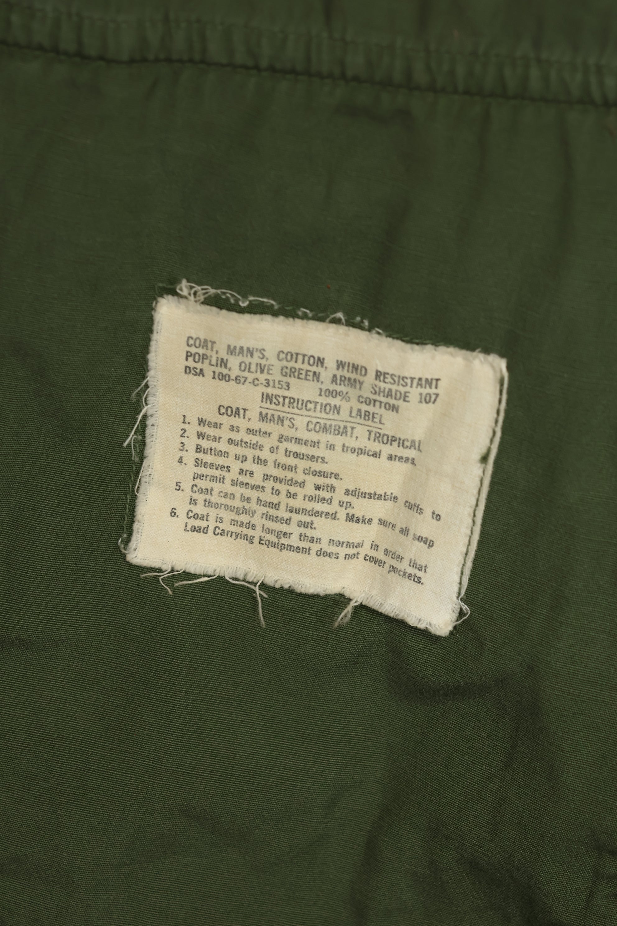 1967 3rd Model Jungle Fatigue Jacket, ex Green Beret, used.