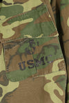 Contract circa 1967, size tag missing, early print, USMC non-rip ERDL jungle fatigues jacket, used