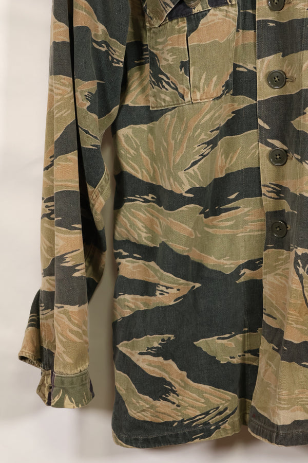 Estimated late 1960s-1970s locally made tiger stripe shirt, used.