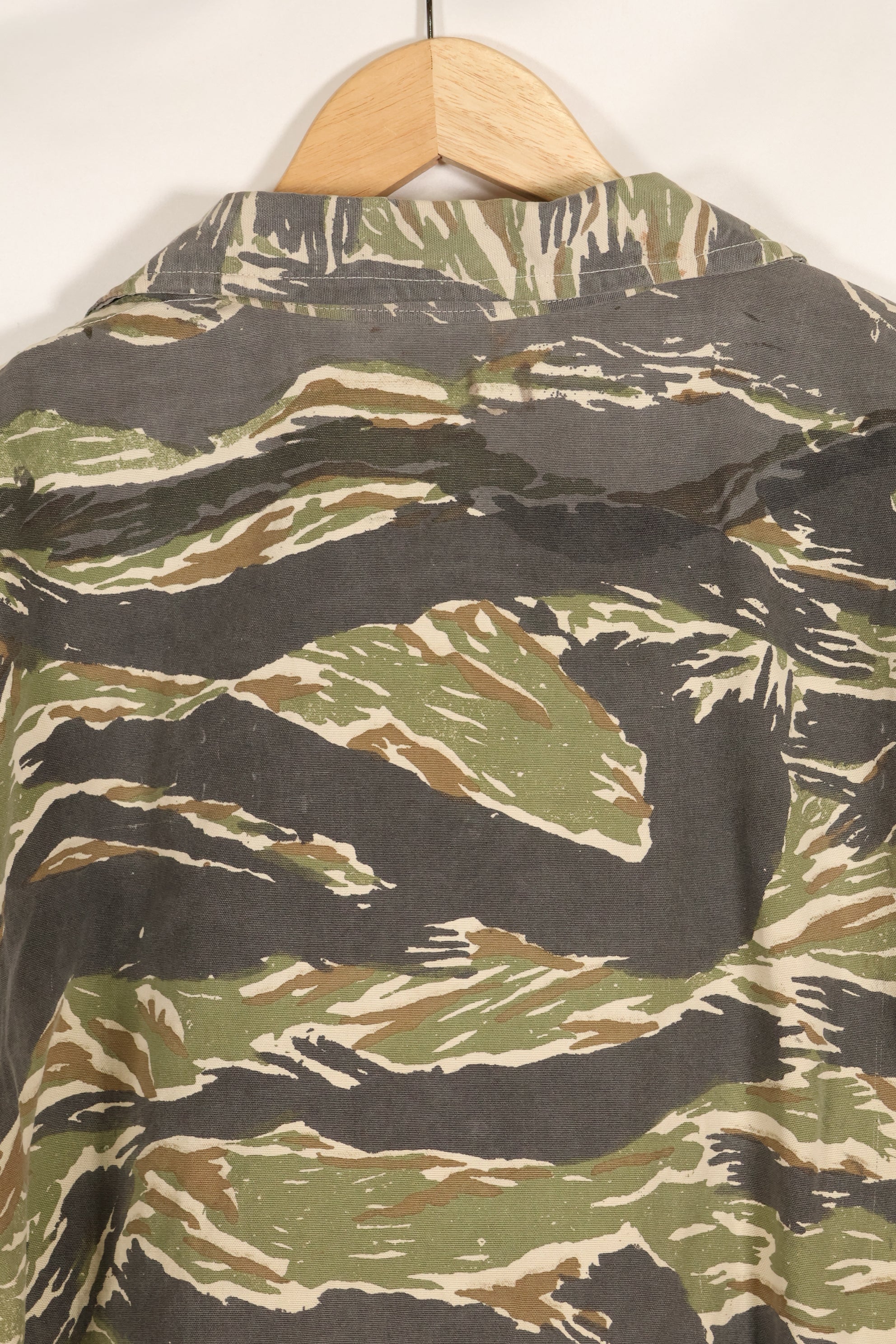Estimated 1970s locally made tiger stripe short sleeve shirt, used.