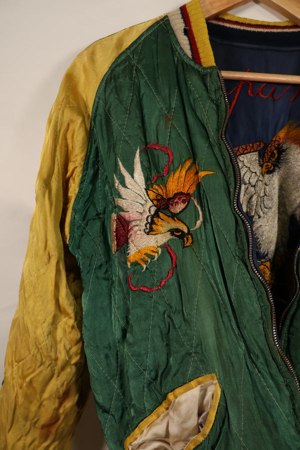 Real early 1950's Japan Jacket, rare embroidery, with piping, used, zipper damaged.