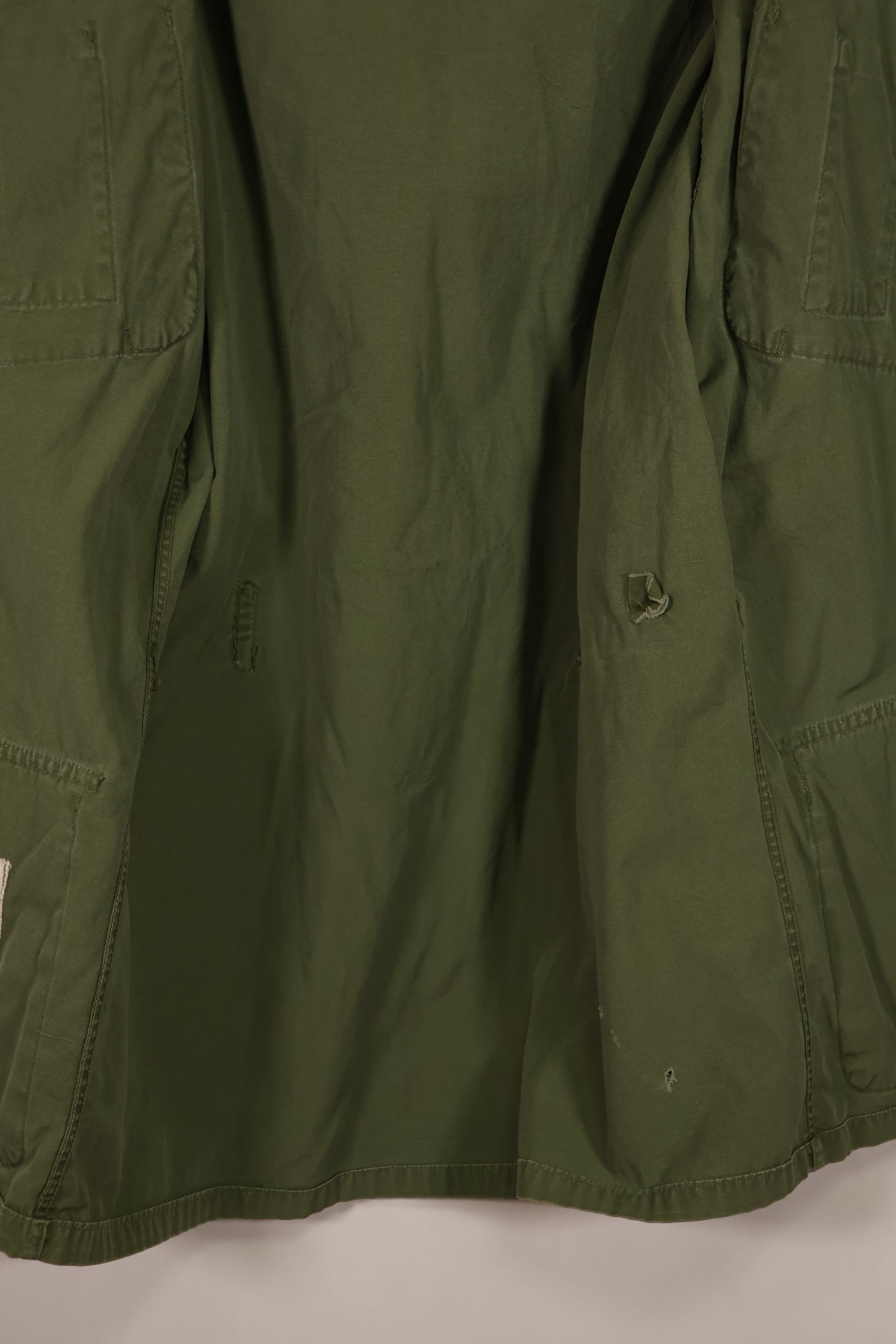 Real 1963-64 1st Model Jungle Fatigue Jacket, stains, holes.