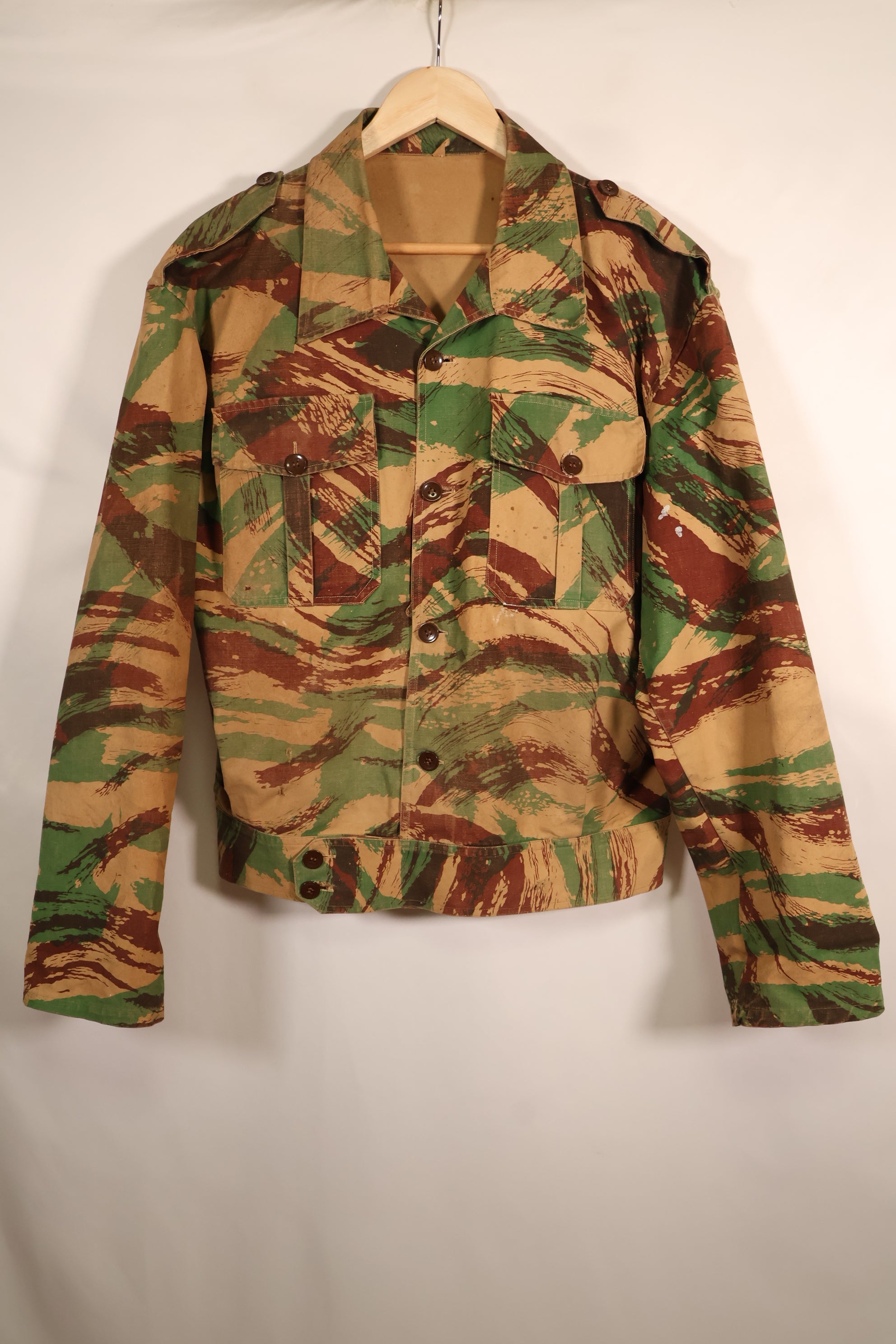 1950s, Indochina War, British Army Battle Dress-style, Lizard Camouflage, made from shelter half fabric, jacket, used