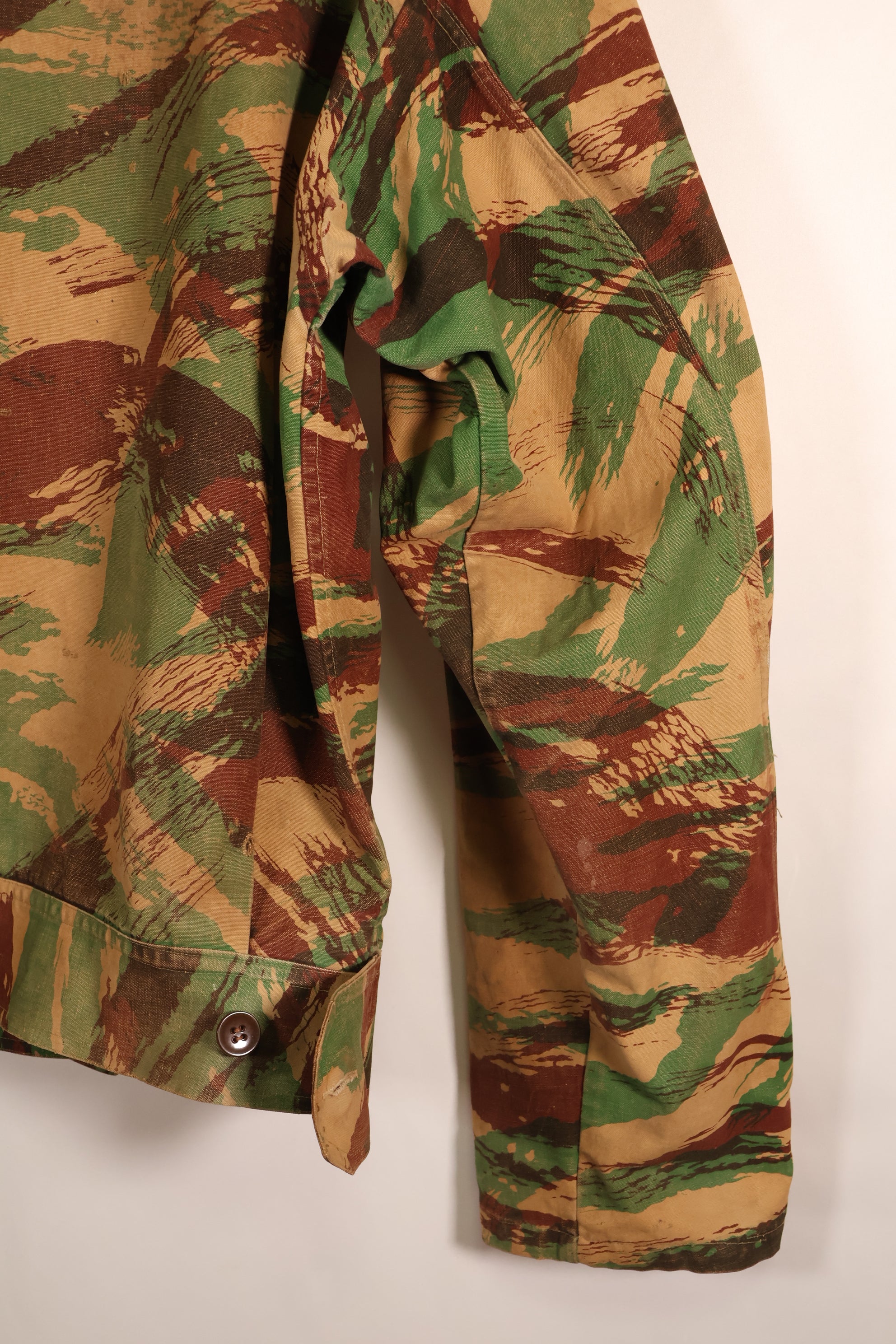 1950s, Indochina War, British Army Battle Dress-style, Lizard Camouflage, made from shelter half fabric, jacket, used