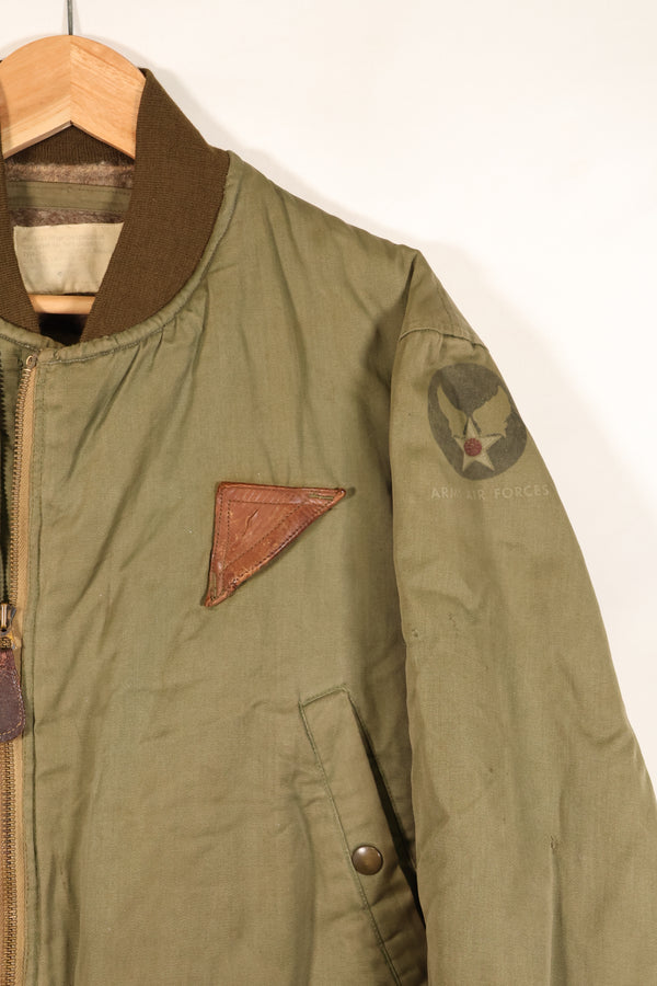 1940s, estimated age 38–40, U.S. Army Air Forces (USAAF) B-15A flight jacket, modified with shearling, used