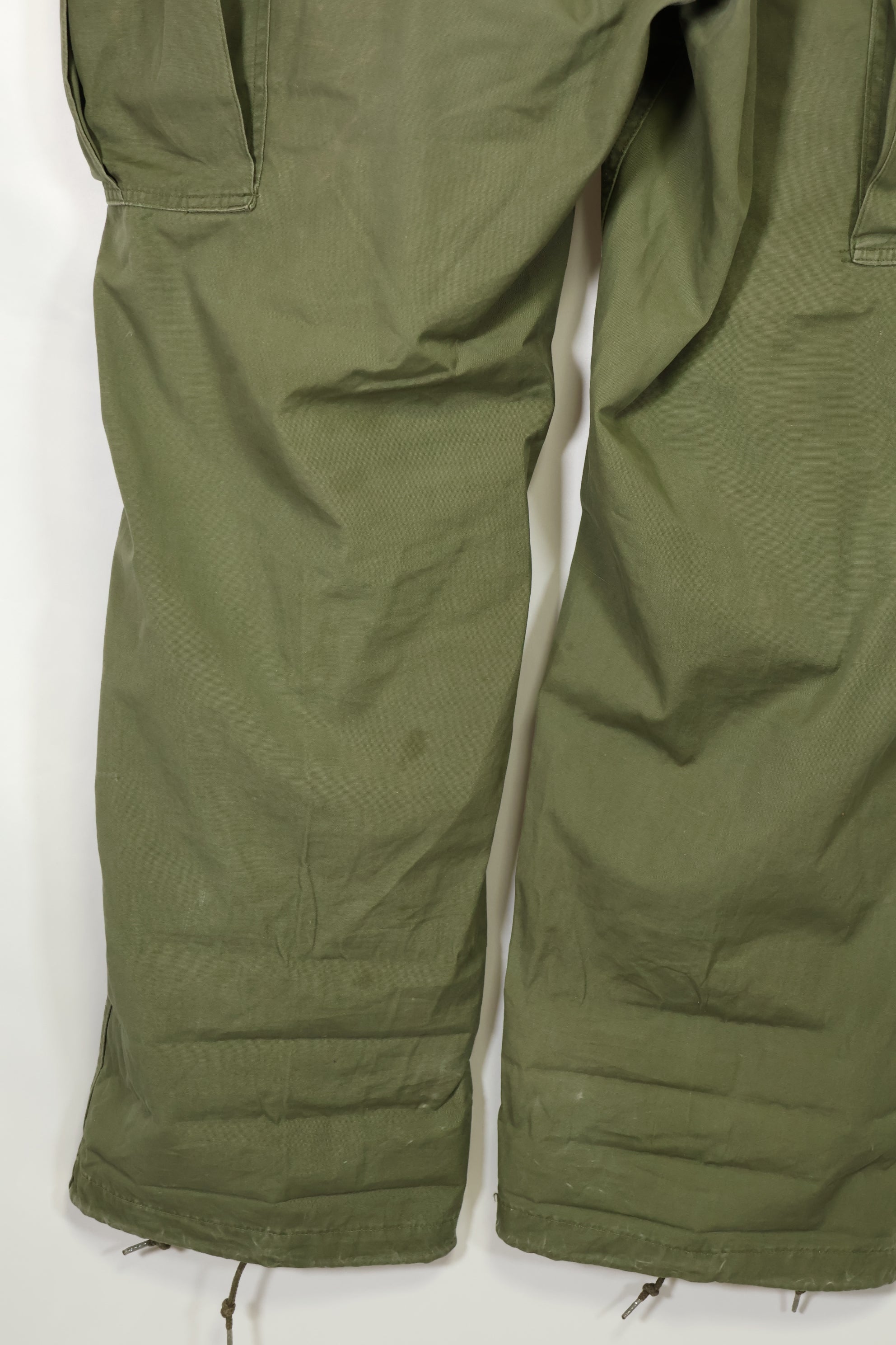 1964 Contract 1st Model Jungle Fatigue Pants, L-R, stained, repaired, used.