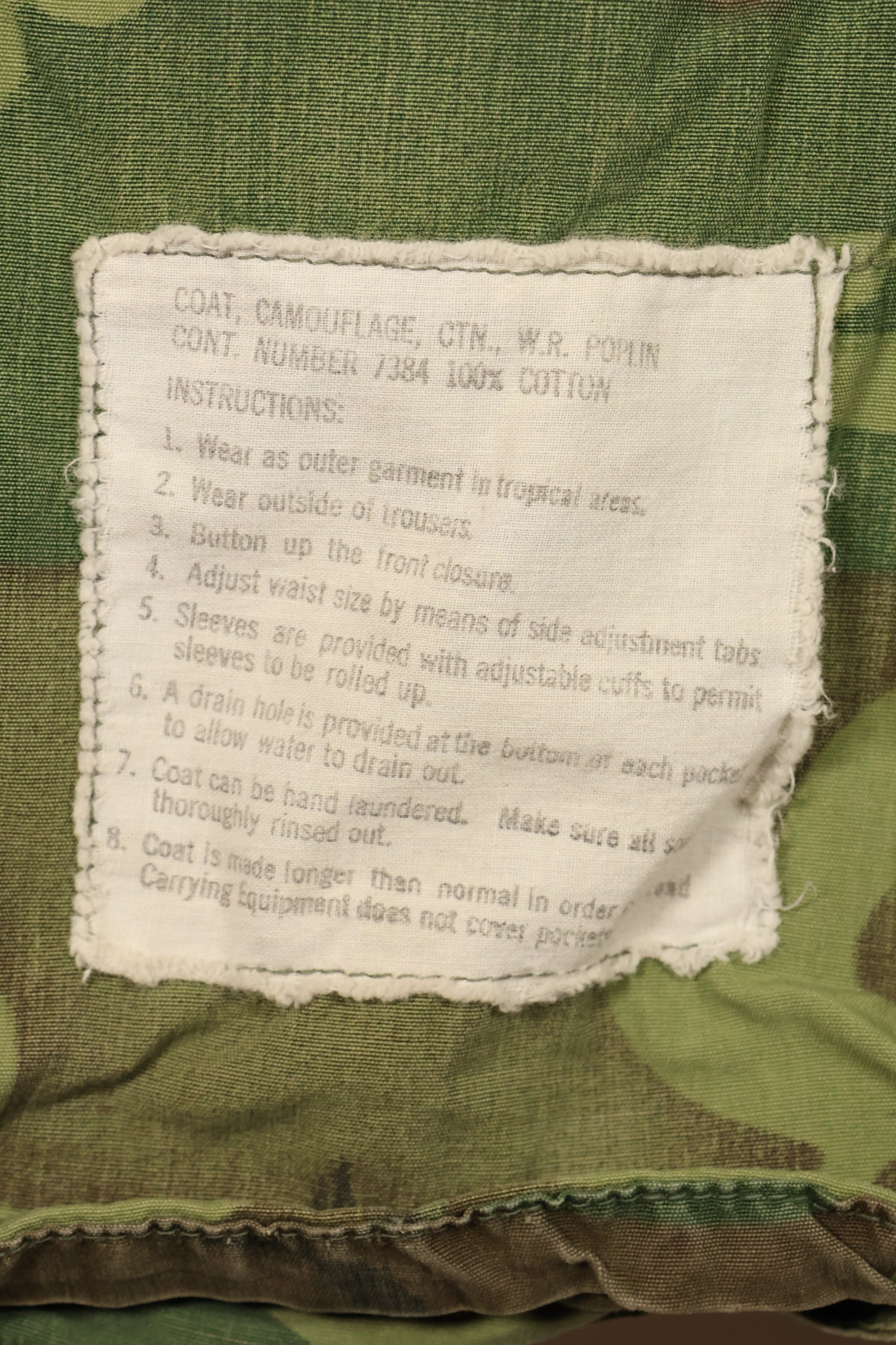 Estimated circa 1966–67; Estimated S-R; Early print; ERDL leaf camouflage; No rip; Fatigue jacket; Short sleeves; Used