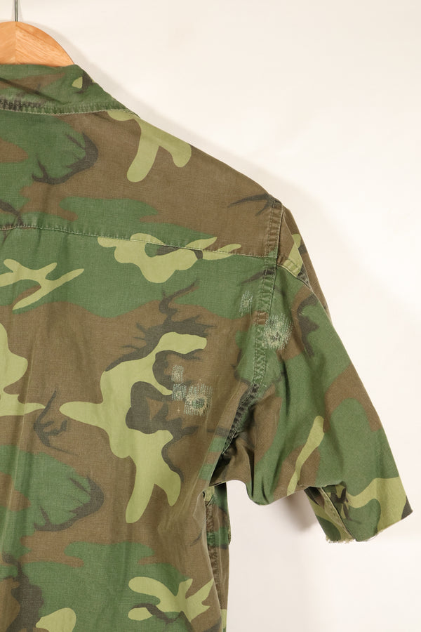 Estimated circa 1966–67; Estimated S-R; Early print; ERDL leaf camouflage; No rip; Fatigue jacket; Short sleeves; Used