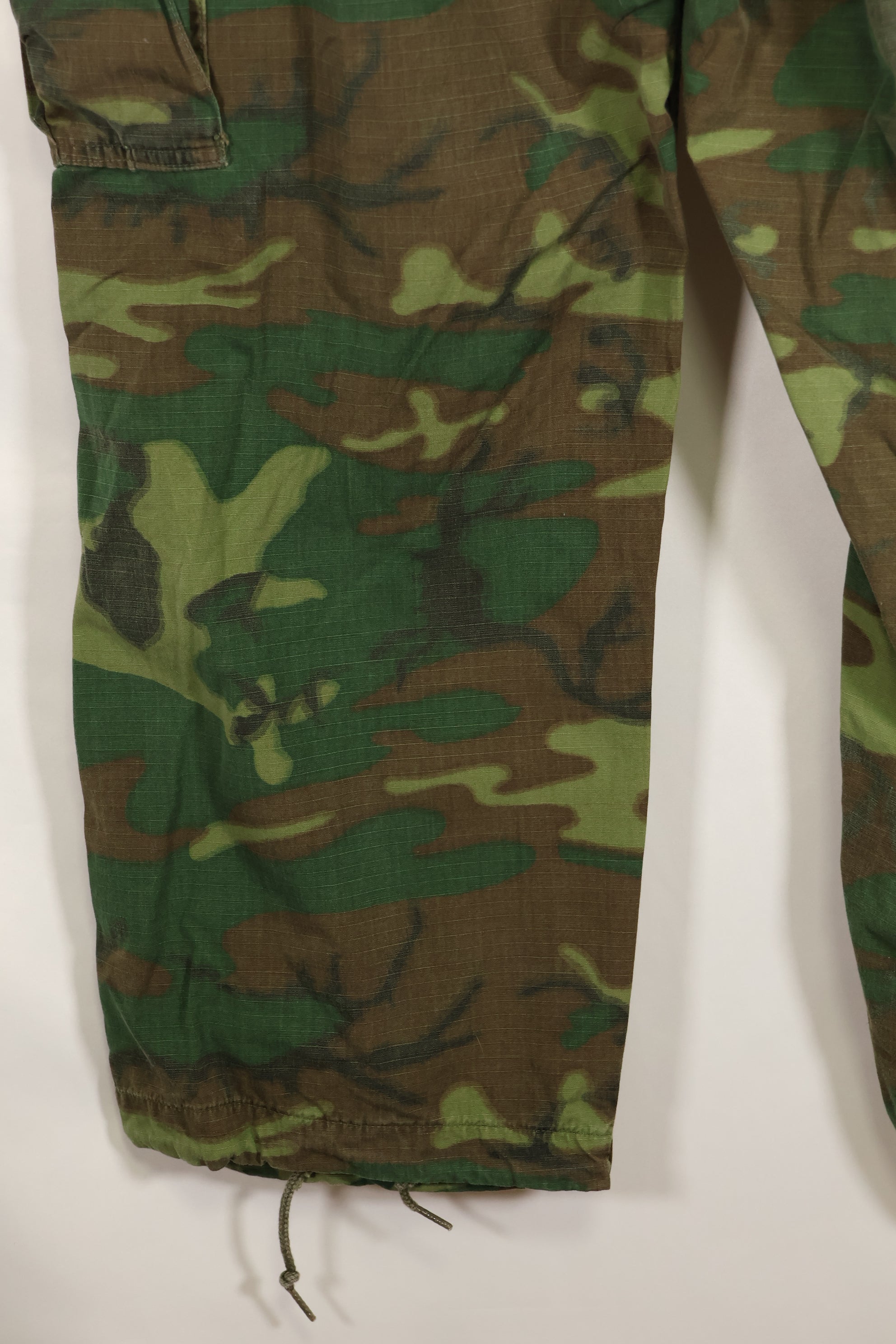 1969 Contract M-S Ripstop ERDL Camouflage Jungle Fatigue Pants, faded, used.