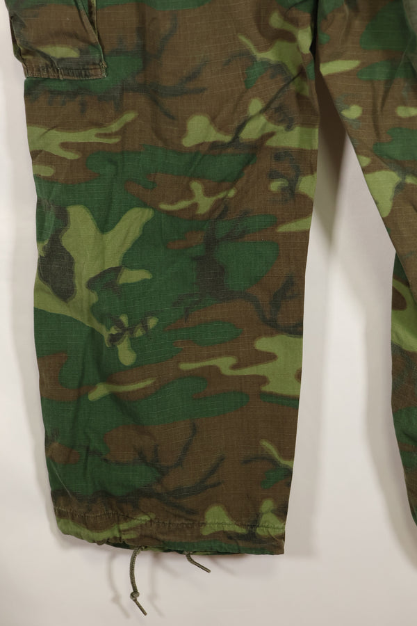 1969 Contract M-S Ripstop ERDL Camouflage Jungle Fatigue Pants, faded, used.