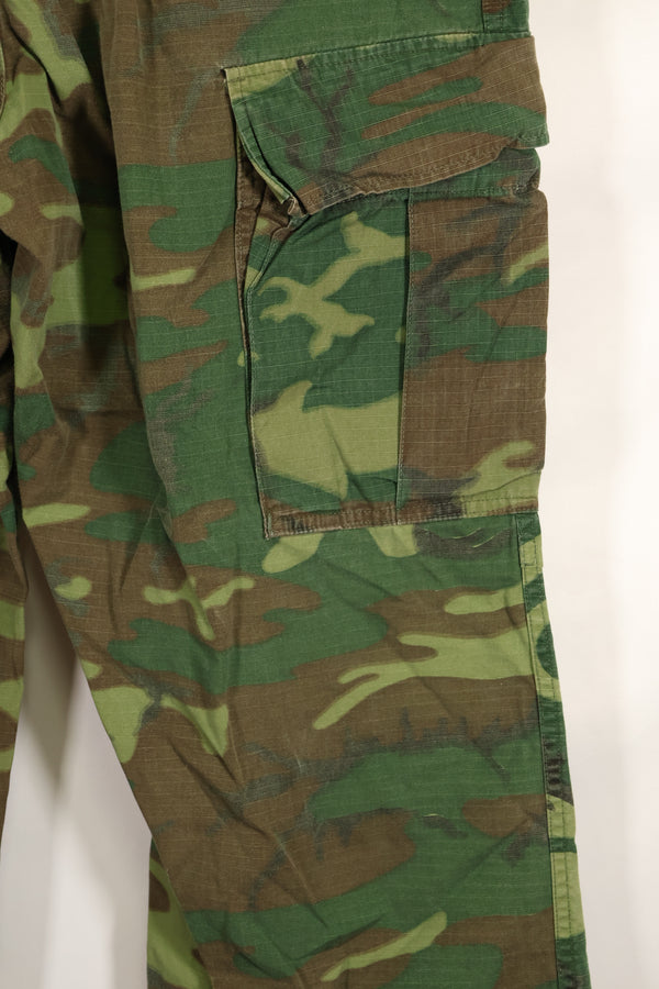 1969 Contract M-S Ripstop ERDL Camouflage Jungle Fatigue Pants, faded, used.