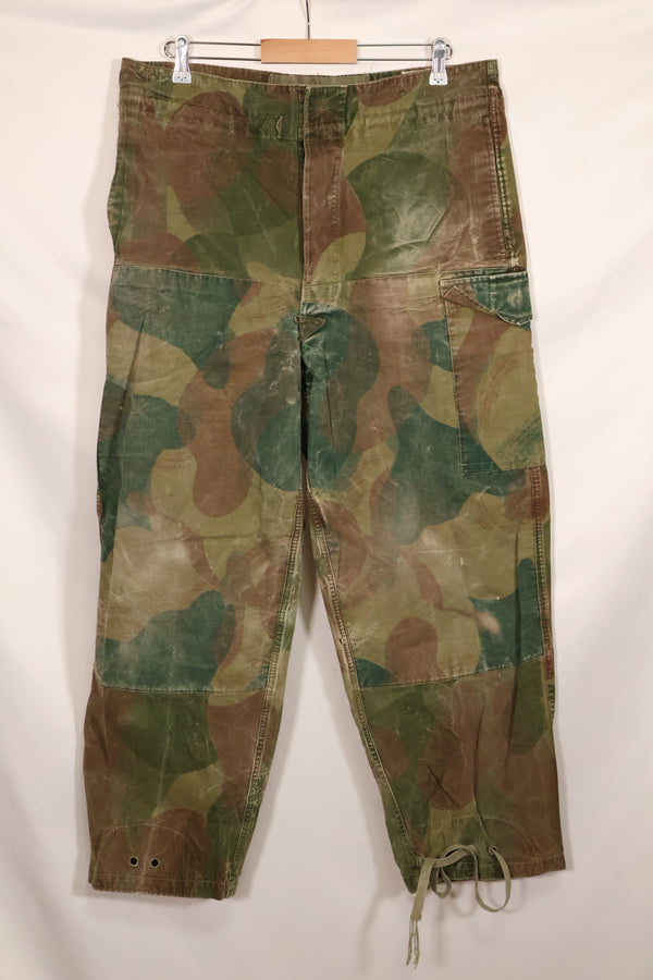 1956 Belgian Army Brushstroke camouflage airborne pants, used, faded.