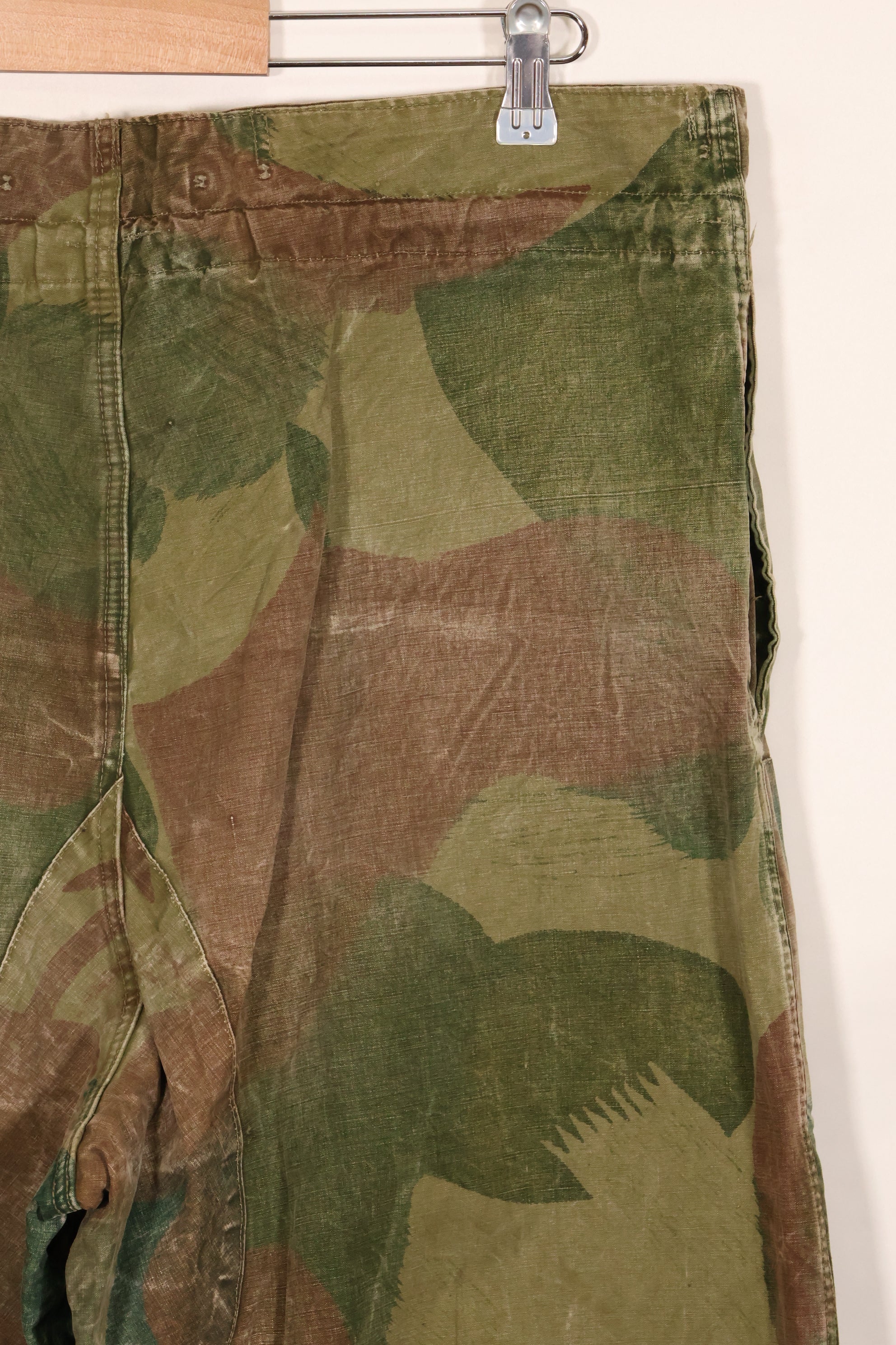 1956 Belgian Army Brushstroke camouflage airborne pants, used, faded.