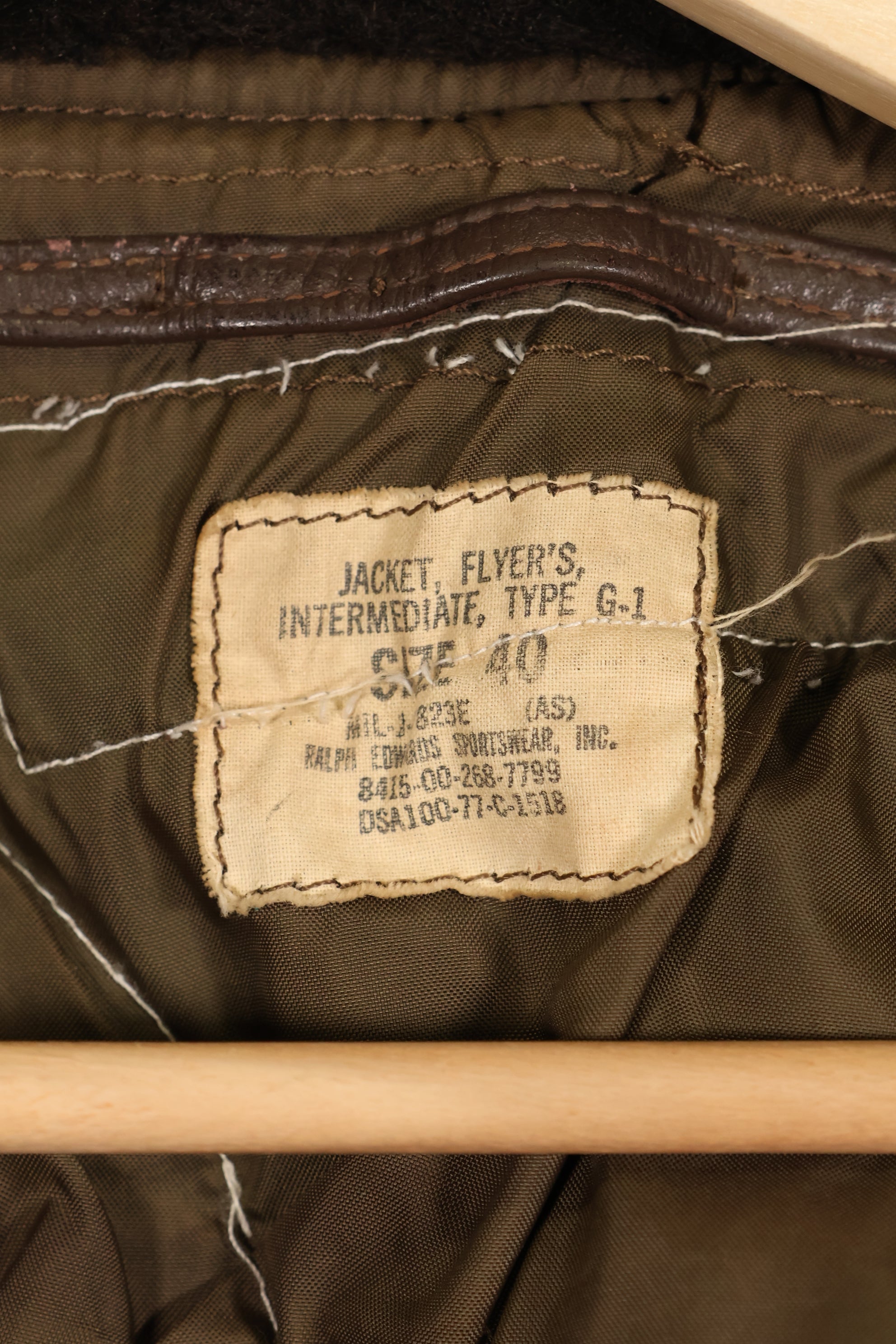 1977 Contract US Navy G-1 Flight Jacket with patches, size 40, good condition.