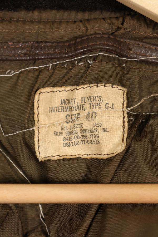 1977 Contract US Navy G-1 Flight Jacket with patches, size 40, good condition.