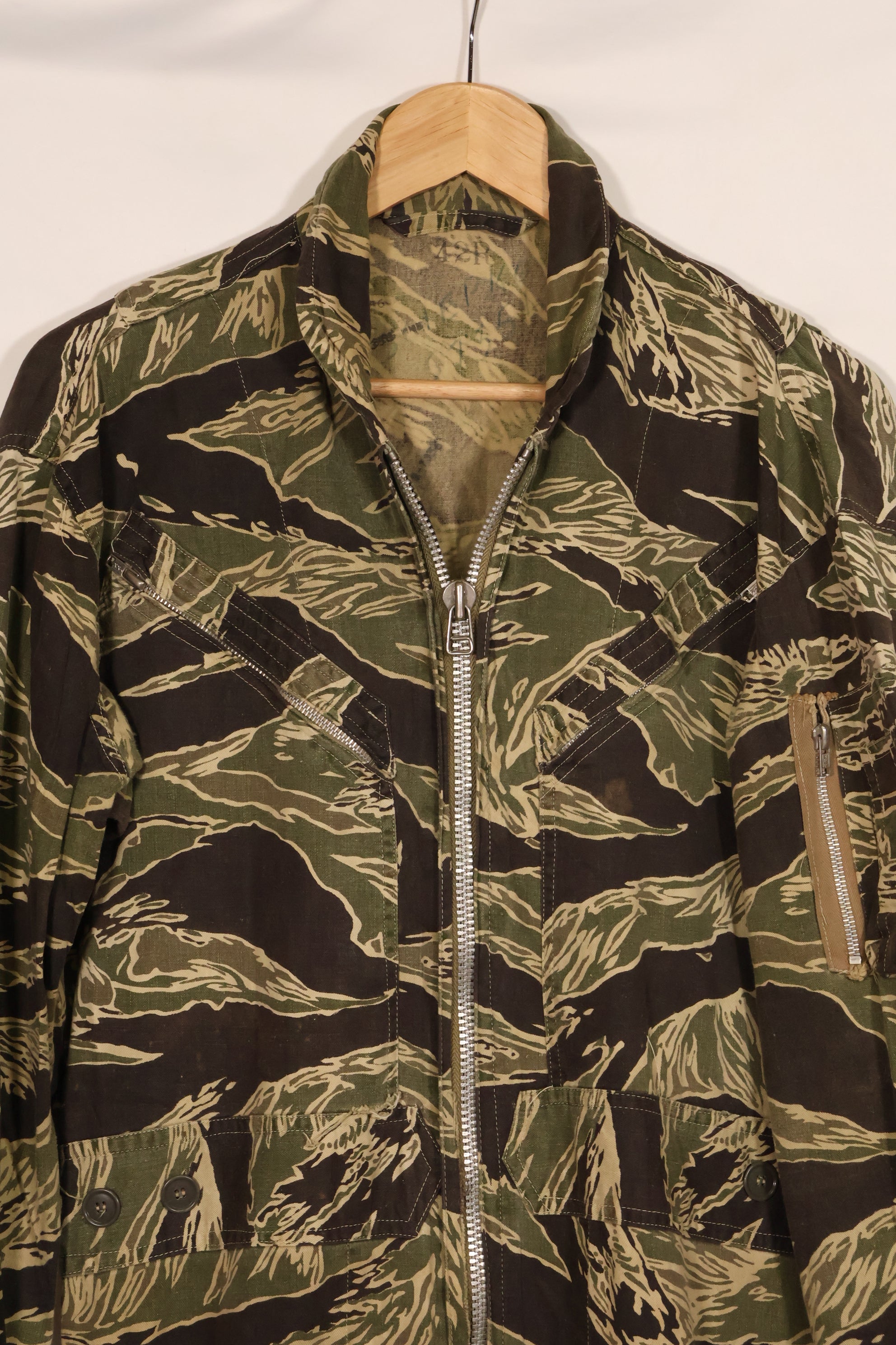 1960s 42R Okinawa Tiger Pattern Tiger Stripe Flight Suit, used, zipper damaged.