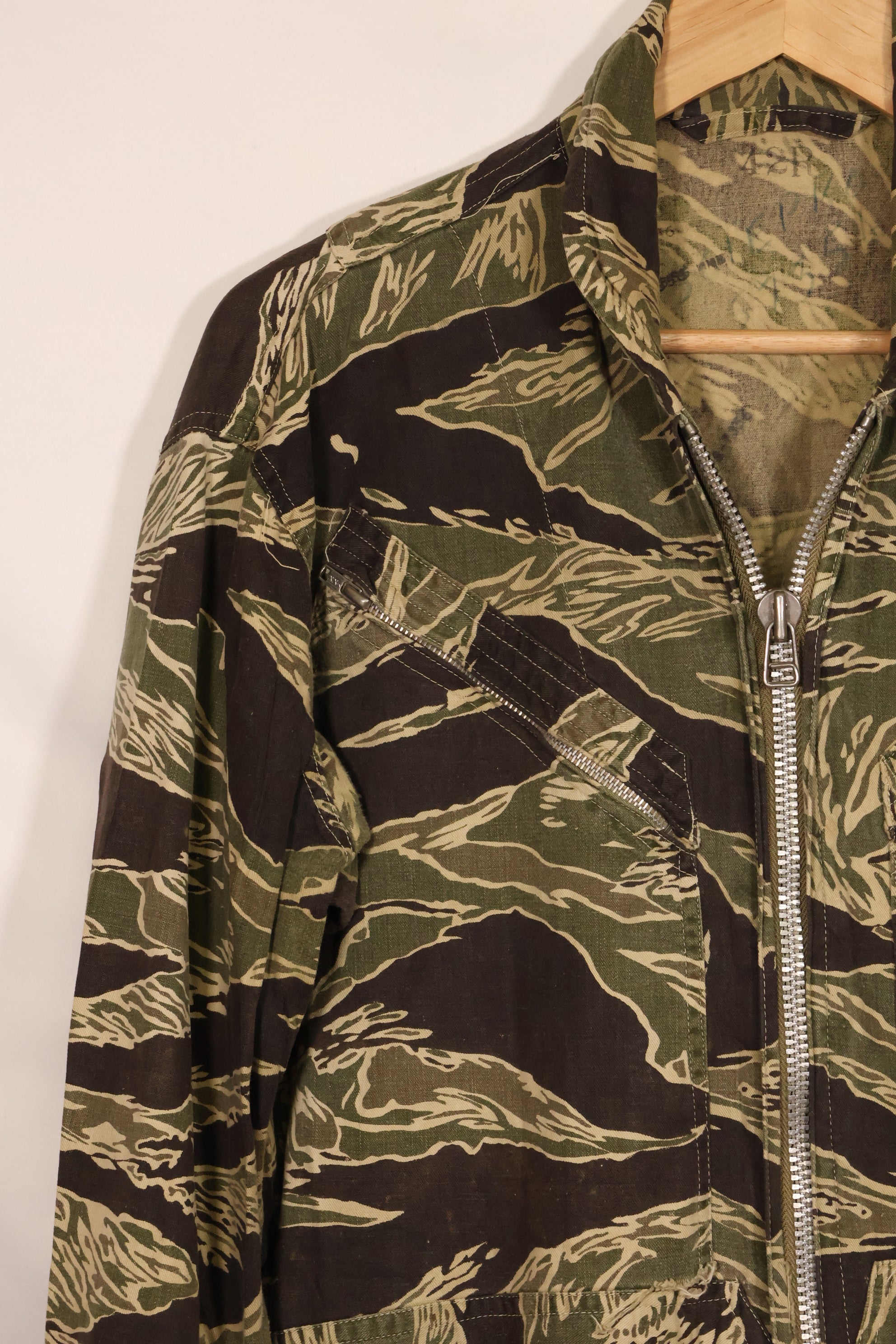 1960s 42R Okinawa Tiger Pattern Tiger Stripe Flight Suit, used, zipper damaged.