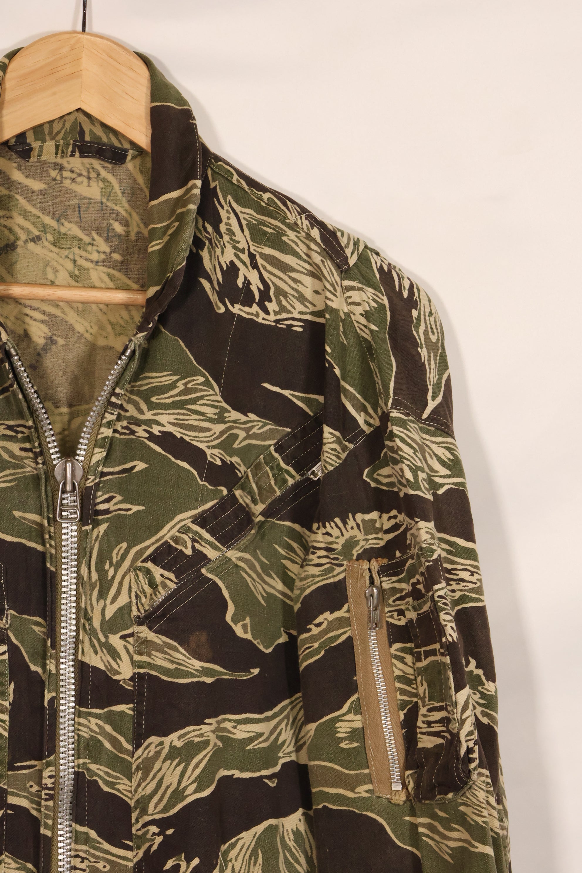 1960s 42R Okinawa Tiger Pattern Tiger Stripe Flight Suit, used, zipper damaged.