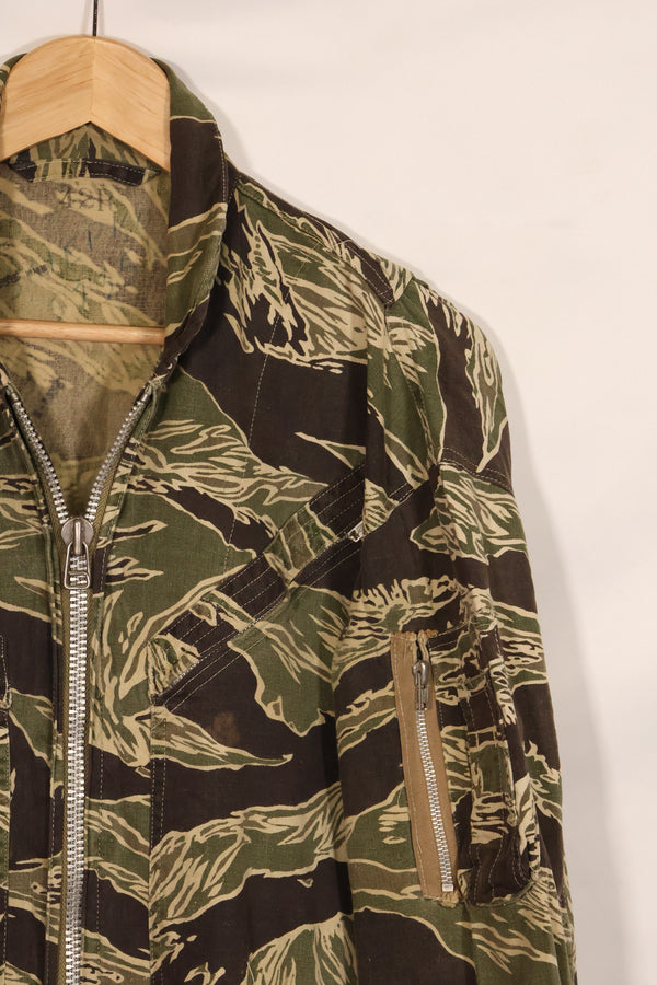 1960s 42R Okinawa Tiger Pattern Tiger Stripe Flight Suit, used, zipper damaged.