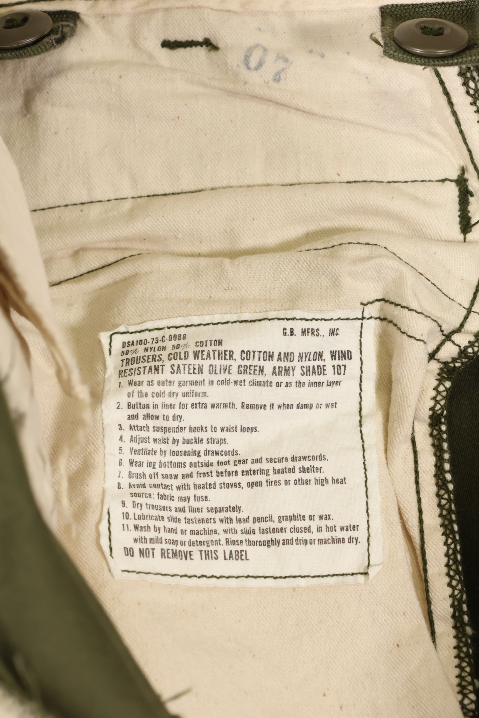 1973 U.S. Army M65 Cotton Field Pants M-R Used