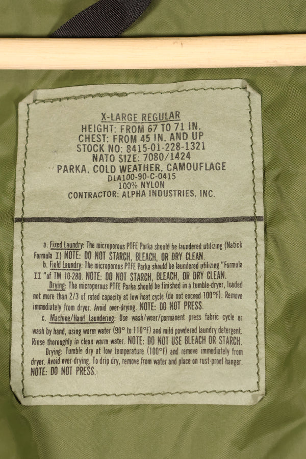 1990 Contract U.S. Army ECWCS 1st Generation Gore-Tex Parka, Woodland Camo, X-Large, Regular Fit, Used
