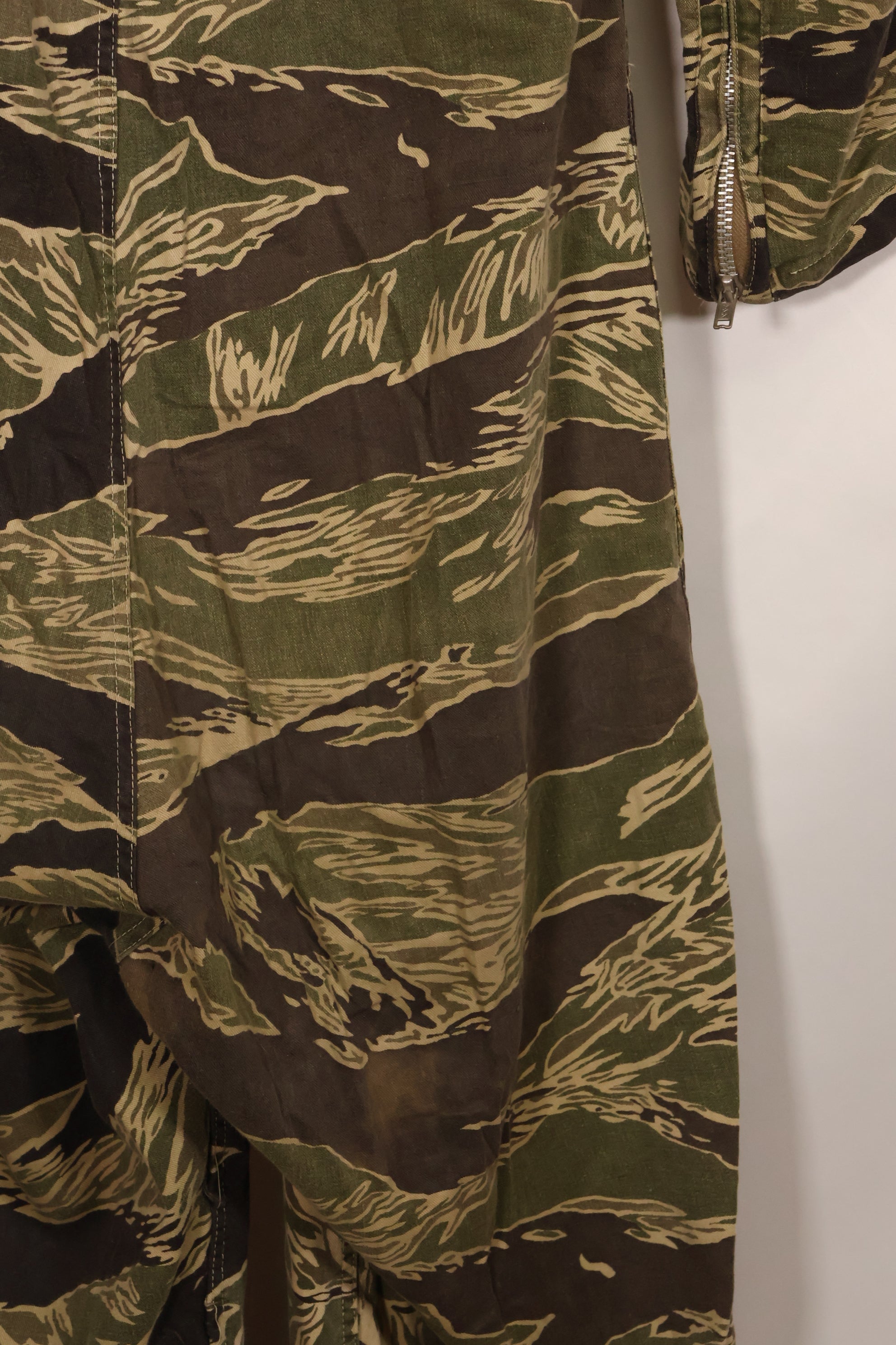 1960s 42R Okinawa Tiger Pattern Tiger Stripe Flight Suit, used, zipper damaged.