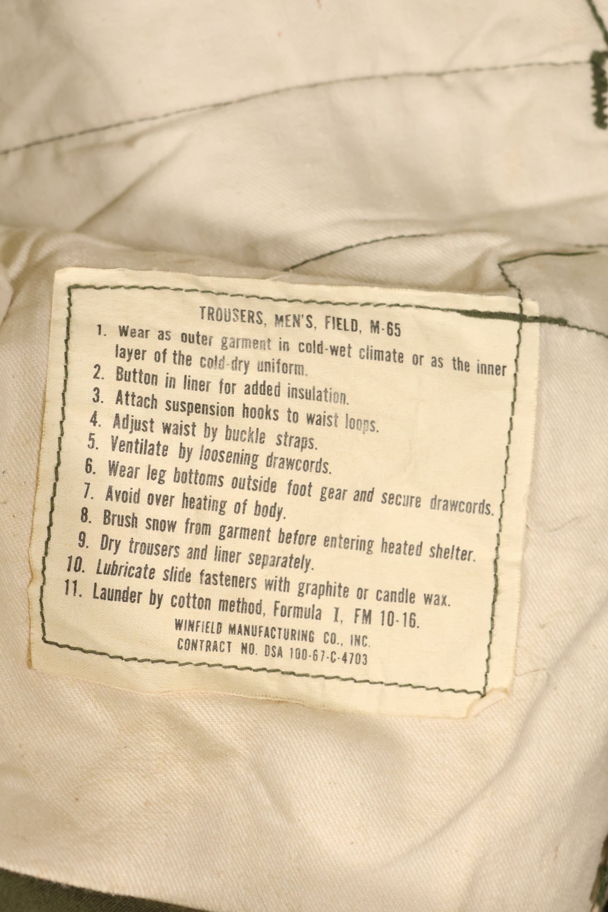 1967 Contract, M-R, Early Production, U.S. Military, M65 Field Pants, Cargo Pants, Hem Altered, Used