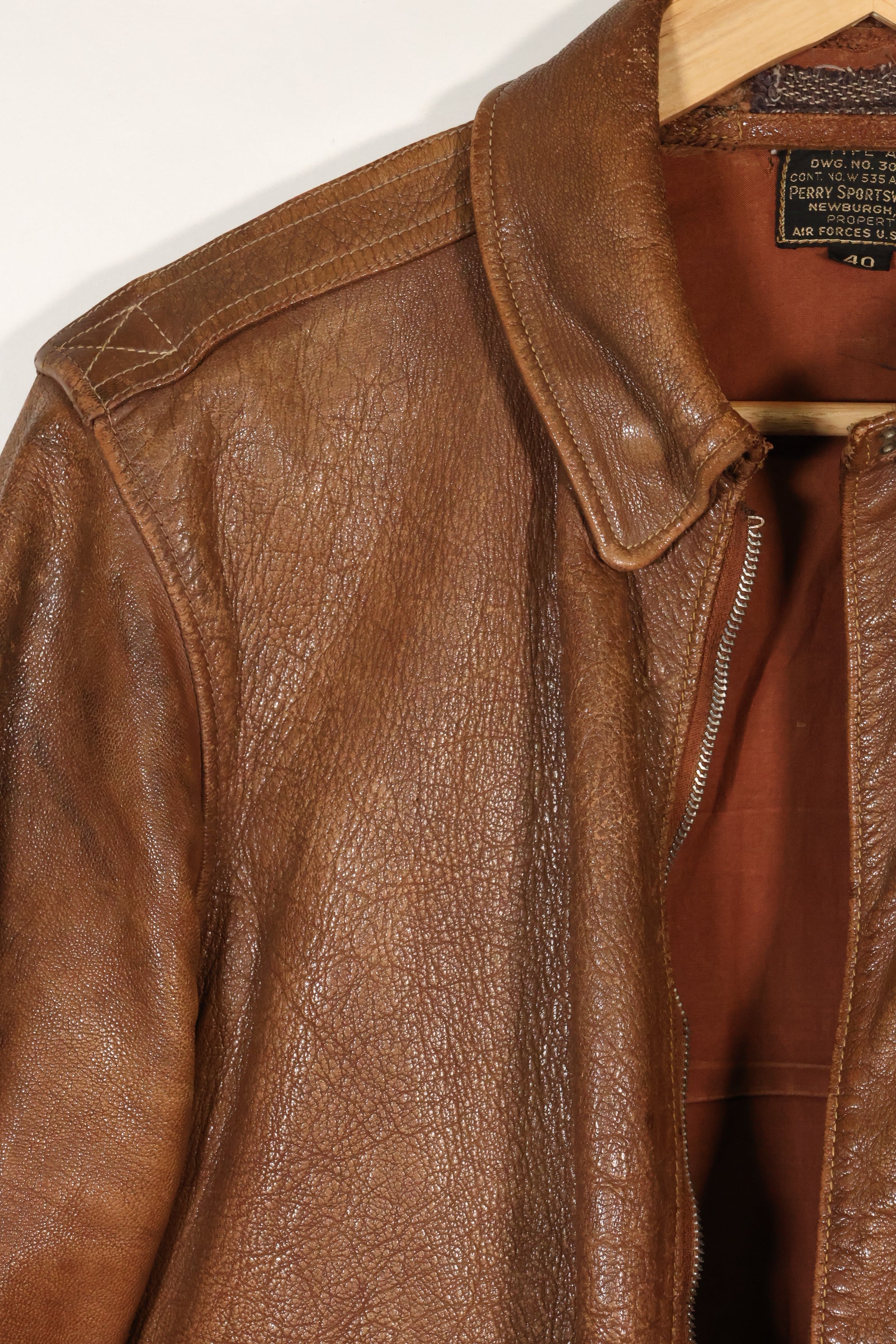1940s size 40 US Army Air Corps USAAF A-2 flight jacket with squadron patch, used.