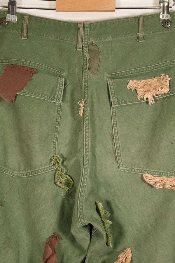 Early 1960s MEDIUM OG-107 Utility Pants, Type I Baker Pants, with camouflage, modified for sniper use