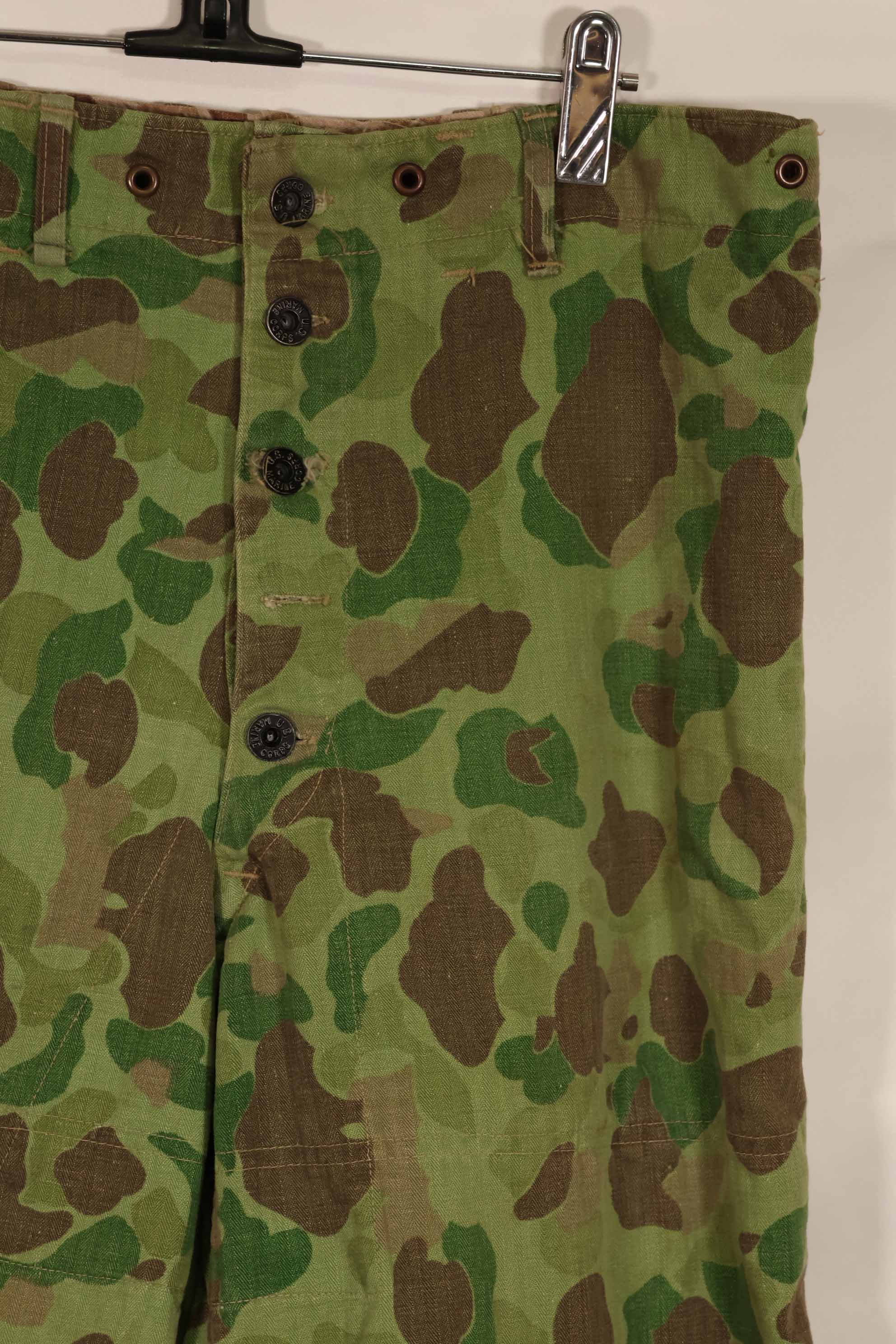 Real 1940s WWII U.S. Marine Corps P44 grogskin camouflage pants, used.